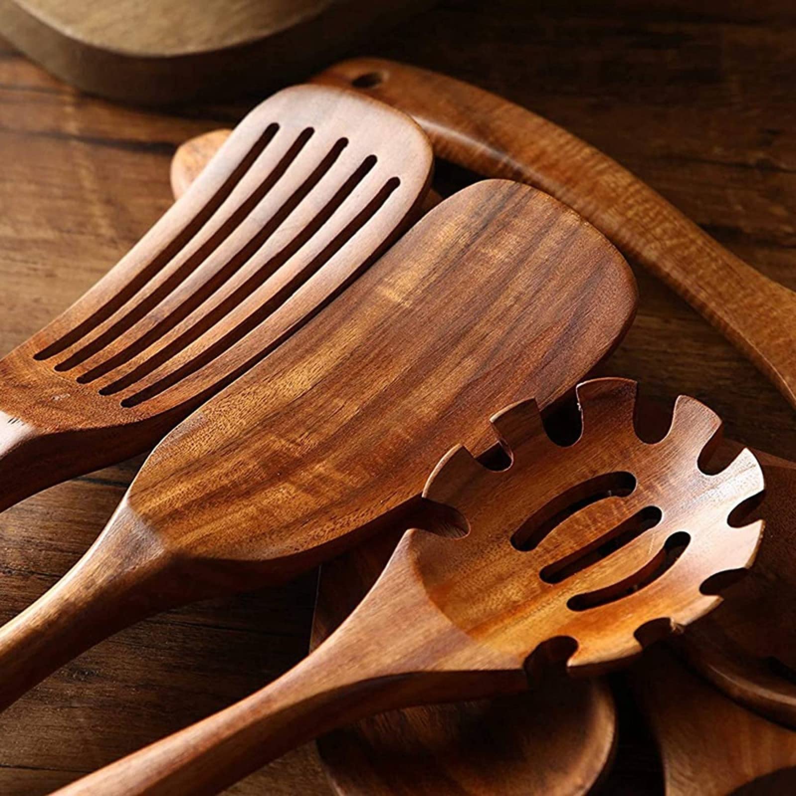 Spatole e cucchiai da cucina, Set di cucchiai Set di utensili da cucina Set di utensili da cucina in legno Cucchiai da cucina Spatola da cucina in legno di teak naturale
