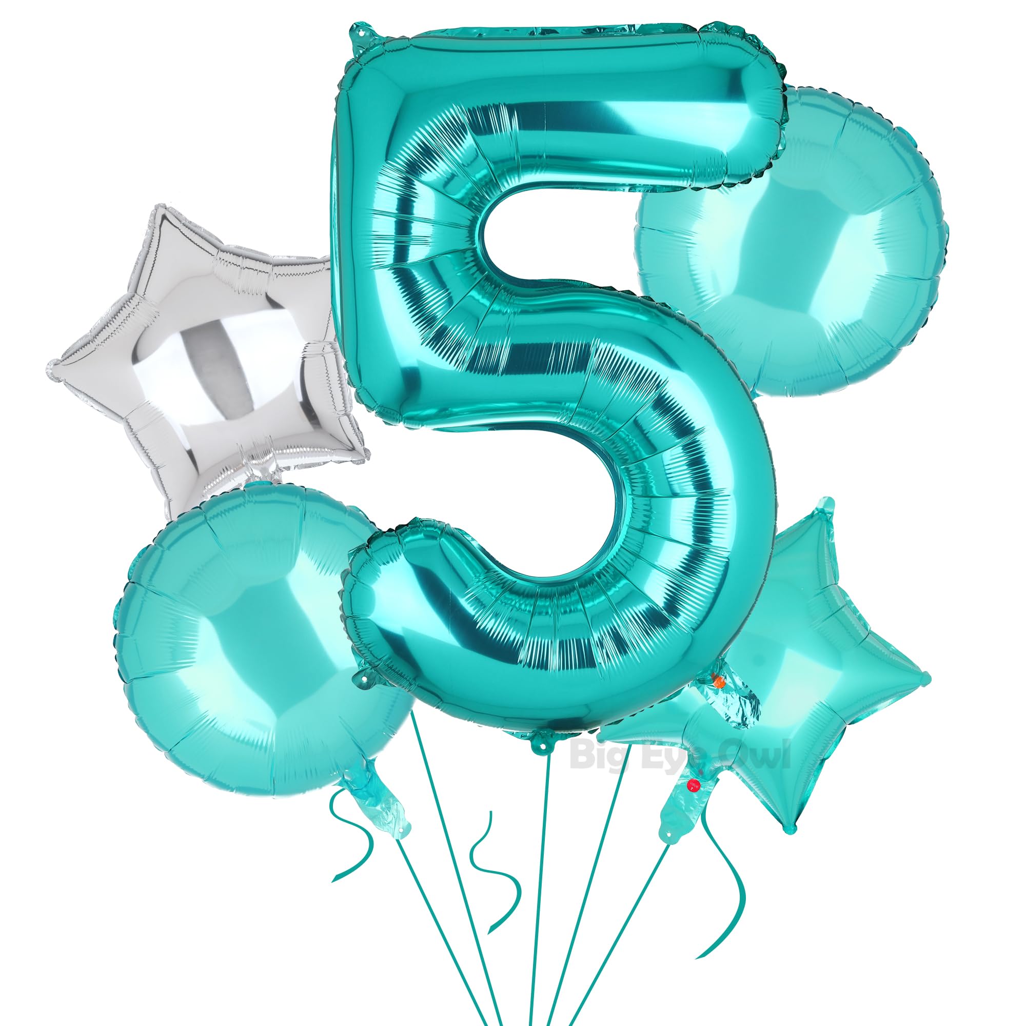 5 Stück XXL Türkis Zahl 5 Luftballon Blaugrün Nummer 5 Folienballons Groß Zahlen Happy Birthday Ballon Geburtstags Deko 100cm