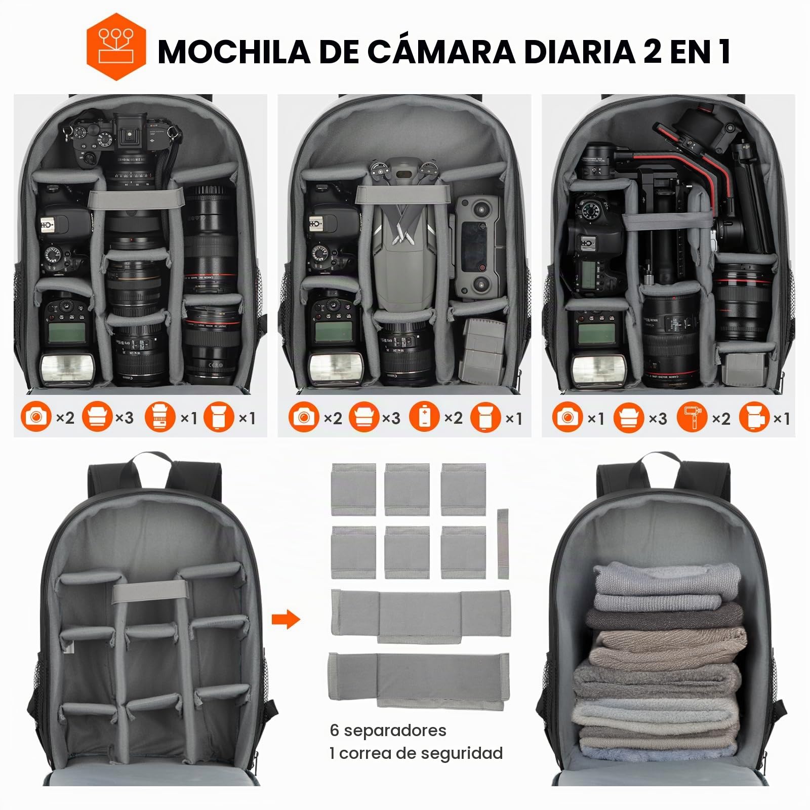 TARION TB-M Bolsa para cámara DSLR Mochila para cámara con cubierta impermeable para la lluvia Compartimiento para computadora portátil Fotografía Mochila Estuche para mujeres Hombres Fotógrafos Negro