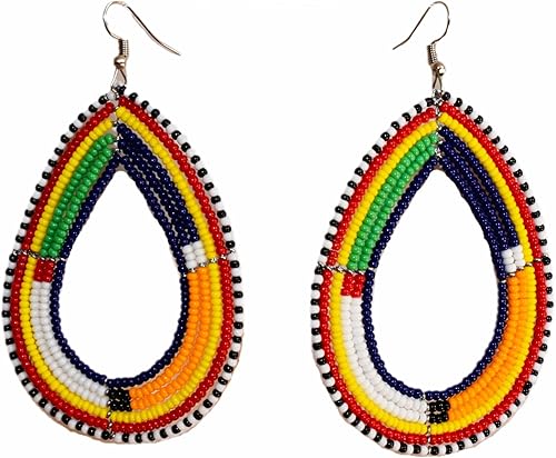 TEMBO AFRICA Maasai Beaded Earrings Handmade African Earrings Length 3 Inches (with hooks) Boho Jewelry Gifts Handmade From Africa