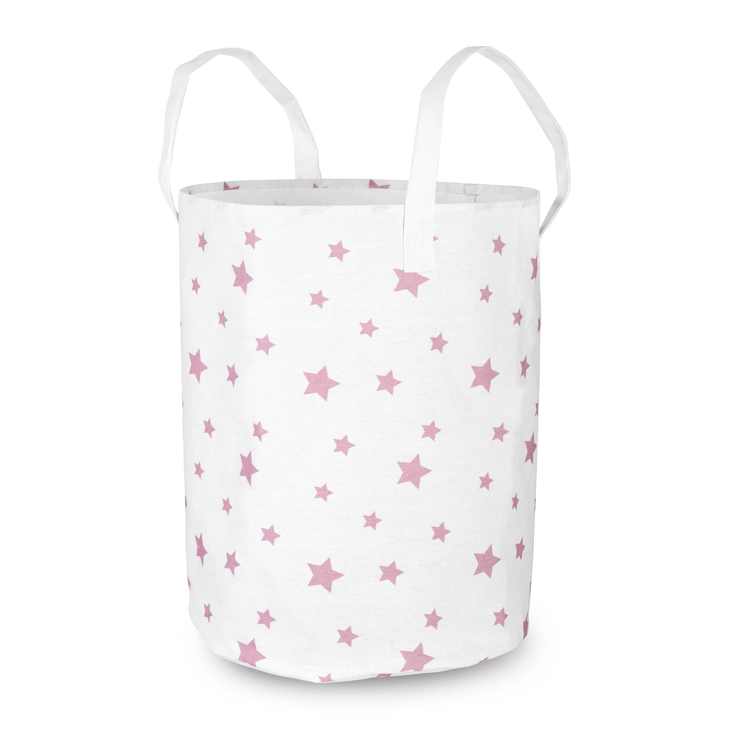 Nukido Cesta de juguete - Cubo de juguete - Cesta de almacenamiento para habitación infantil - Almacenamiento para ropa - Organizador de ropa y mantas - Grande - Blanco con estrellas - 60 cm x 35 cm