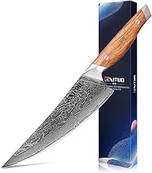 XT XITUO Faca de chef de aço damasco de 20 cm com cabo de madeira de oliveira - faca de cozinha de precisão afiada para chefs profissionais e domésticos (faca de chef)