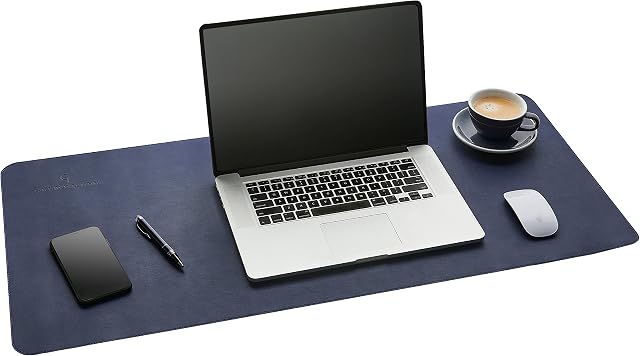 Gallaway Leather Desk Pad 36 x 17 inch Large Mouse Pad - Desk Mat Home Office Desk Accessories Desktop Protector Non Slip Writing Desk Blotter (Navy Blue)