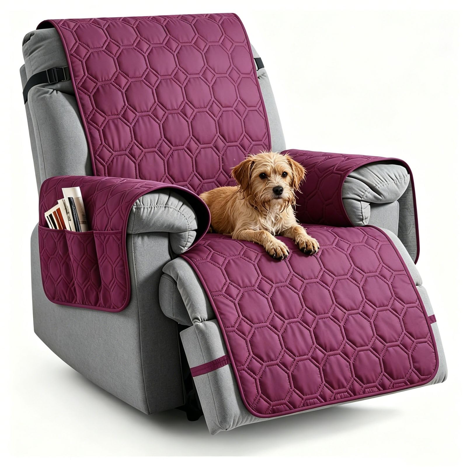 aolceth 100% Waterproof Recliner Chair Covers with Pockets, Non-Slip Armchair Covers for Recliner Chair Washable Chair Cover, Recliner Couch Slipcover Furniture Protector for Kids, Dogs, Pets