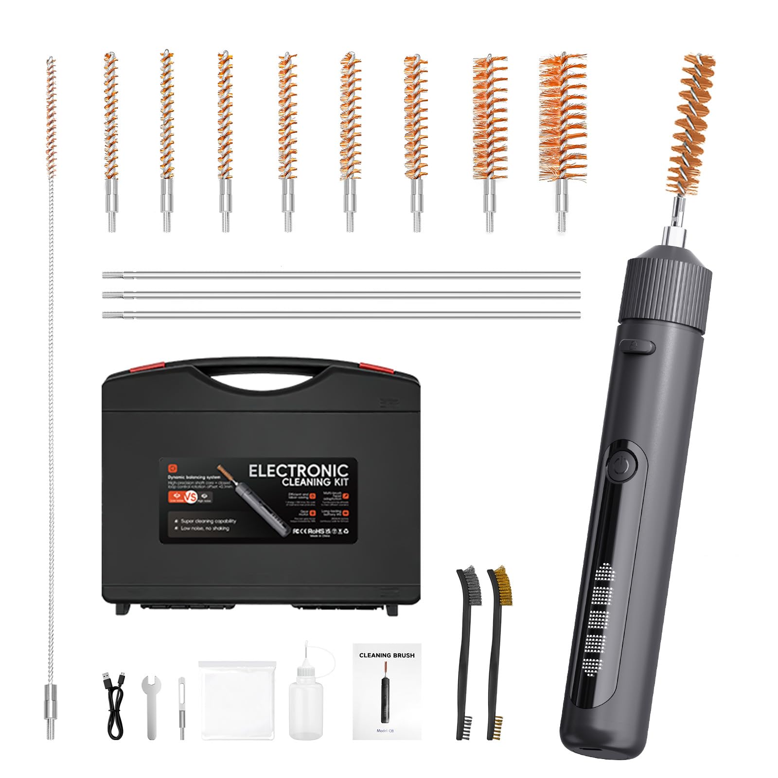 DIKHEE Gun Cleaning Kit, Universal Gun Electric Brushes with 9 Brush Heads, Strong Magnetic Motor 90R/min Gear Speed Helps You Clean More Efficient, Suitable for Most Caliber Shotgun Pistol Rifle, etc