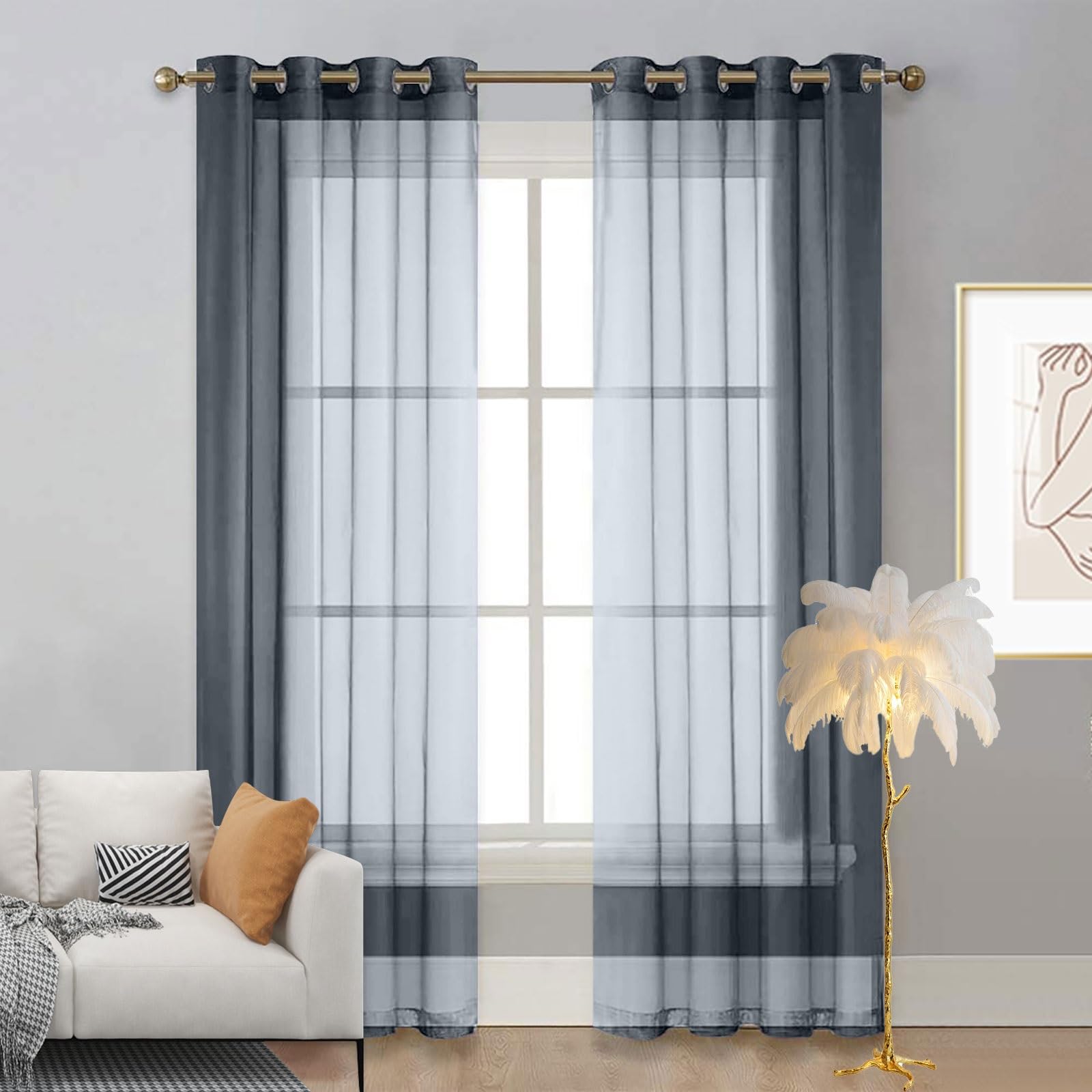 Voilage à oeillets demi transparent tamisant la lumière pour porte gris