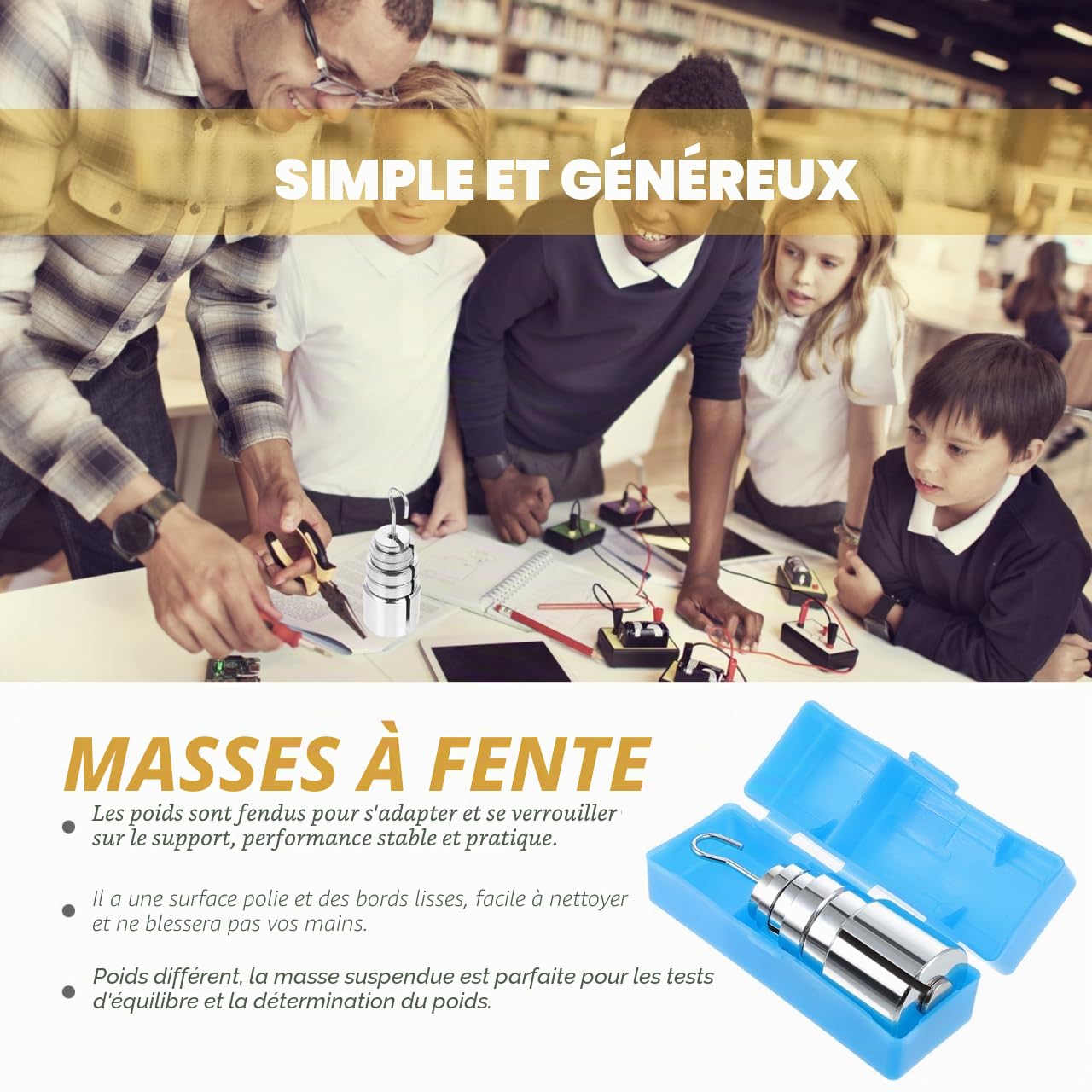 1 Ensemble fournit des Poids pour Les laboratoires d'outils en Fer de Salle de Classe, pour Les laboratoires de de Poids en métal d'enseignement d'équilibre expérience, Cintre de