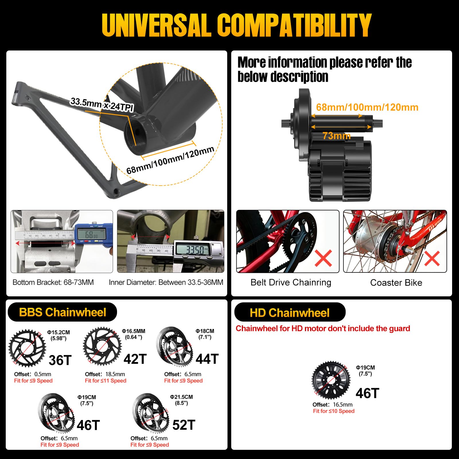 BAFANG Kit Conversione Bicicleta Electrica Mid Drive BBS01B BBS02B BBS-HD con Display & Batteria Opzionali, per BB 68-73/100 /120MM, Kit Electrico Bicicleta 250W