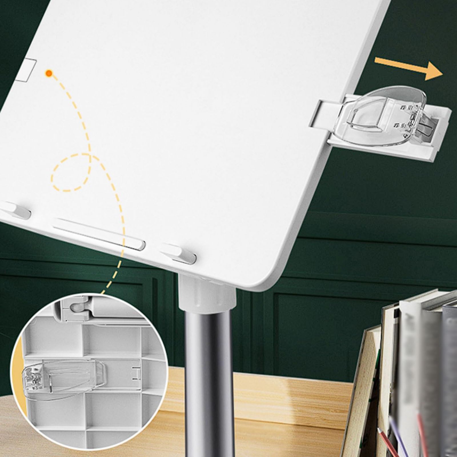 Pupitre de lecture réglable en hauteur avec éclairage à 3 niveaux luminosité, support livre alliage d'aluminium for position assise/debout