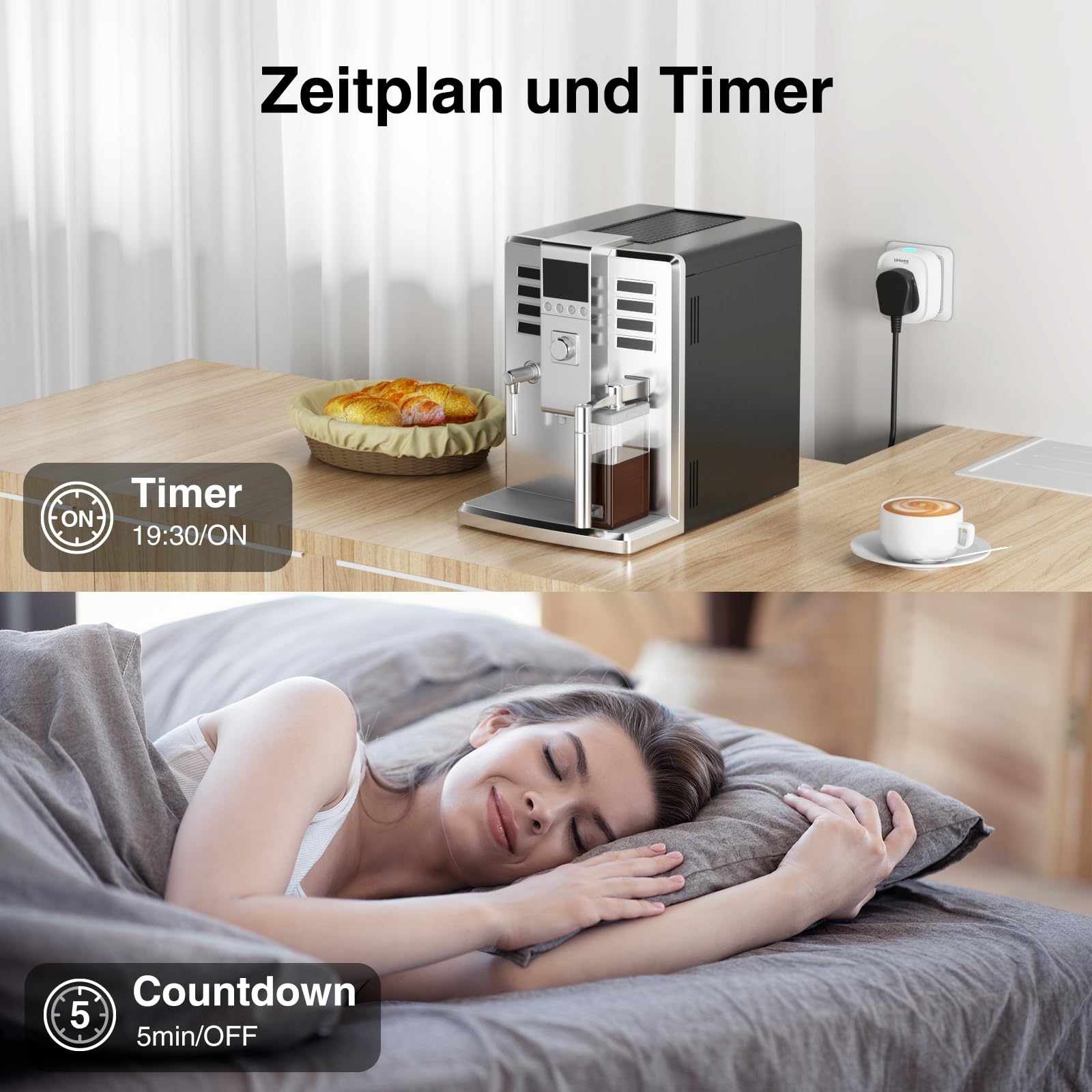 GHome Smart WLAN Steckdose 16A, Smart Home Plug Funktioniert mit Alexa/Google Home, Stromverbrauchsmessung, App- & Sprachsteuerung, Zeitplan und Timer steckdose, 4er Pack,NUR auf 2.4GHz WiFi