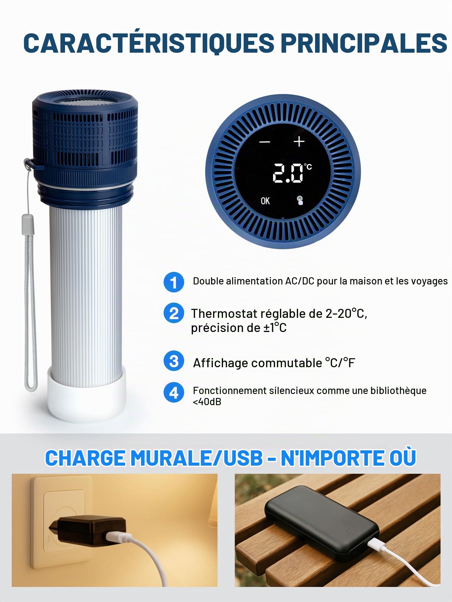 YOUSHARES Pochette Isotherme Insuline, Réfrigérateur Insuline Bouteille Réfrigérée Stylo d'Insuline Voyage 2-8℃ Affichage la Température, Boîte Glacière Électrique USB Transport Médicament, Magnolia