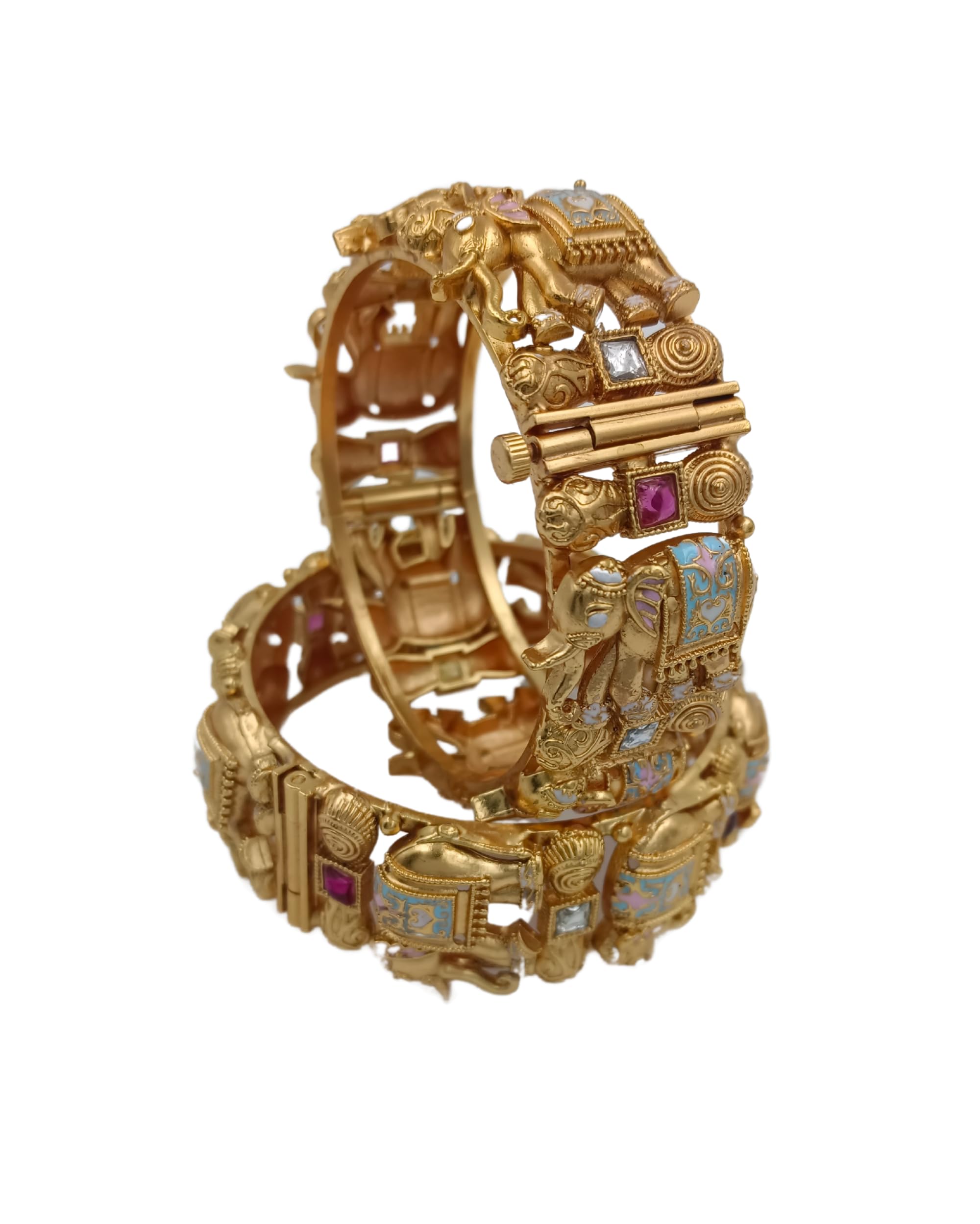 Funkeln-spark your life Womens Temple Rajwadi Elephant Adjustable Screw Bangles, Pack Of 2 (2.6) (B0CS355LB9) Amazon Price History, Amazon Price Tracker