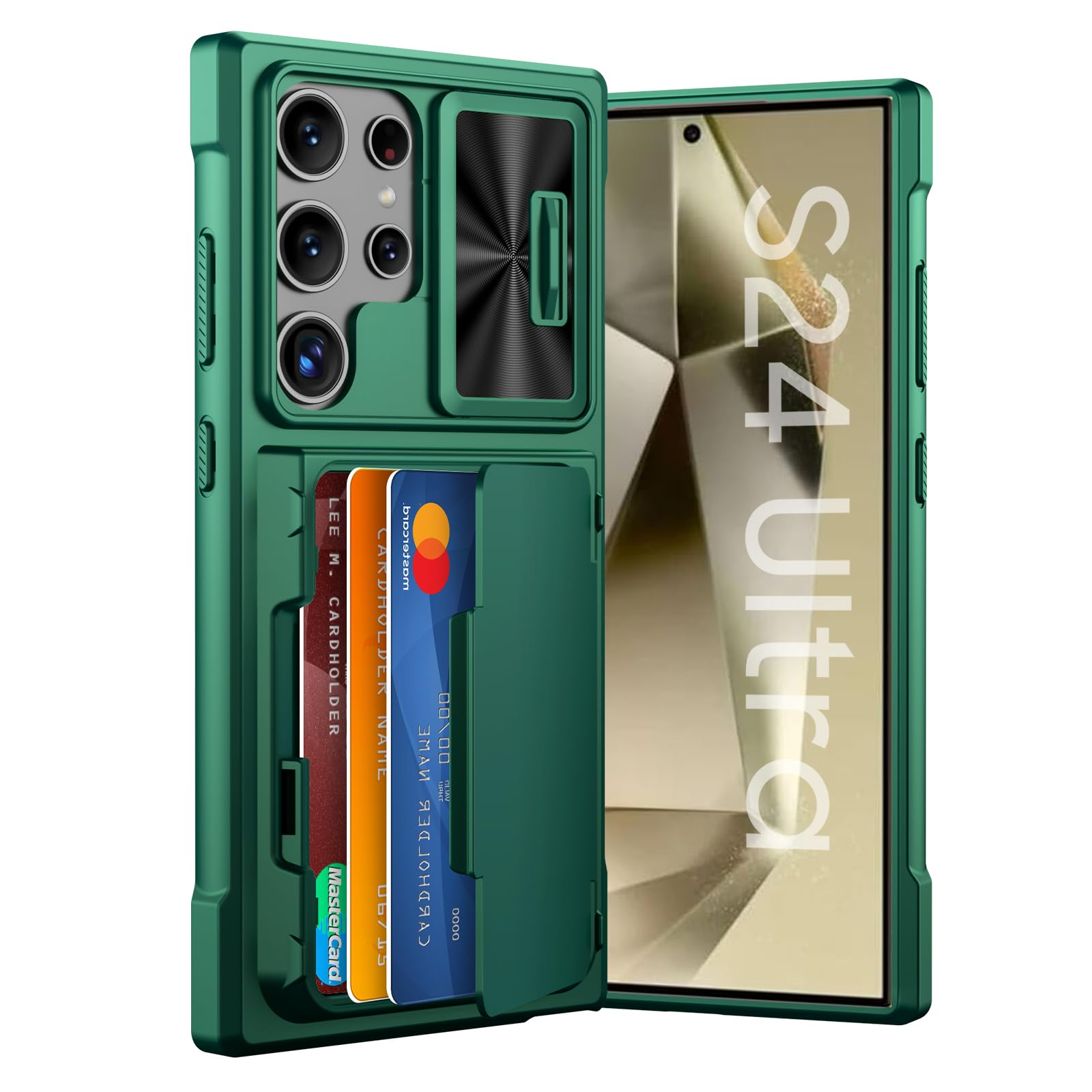 GooseBox for Samsung Galaxy S24 Ultra Wallet Case with?RFID Blocking? Card Holder & Camera Cover & Kickstand, Full Body Shockproof Wallet Case for S24 Ultra 6.8Inch 2024 for Women Men-Green(Upgraded)