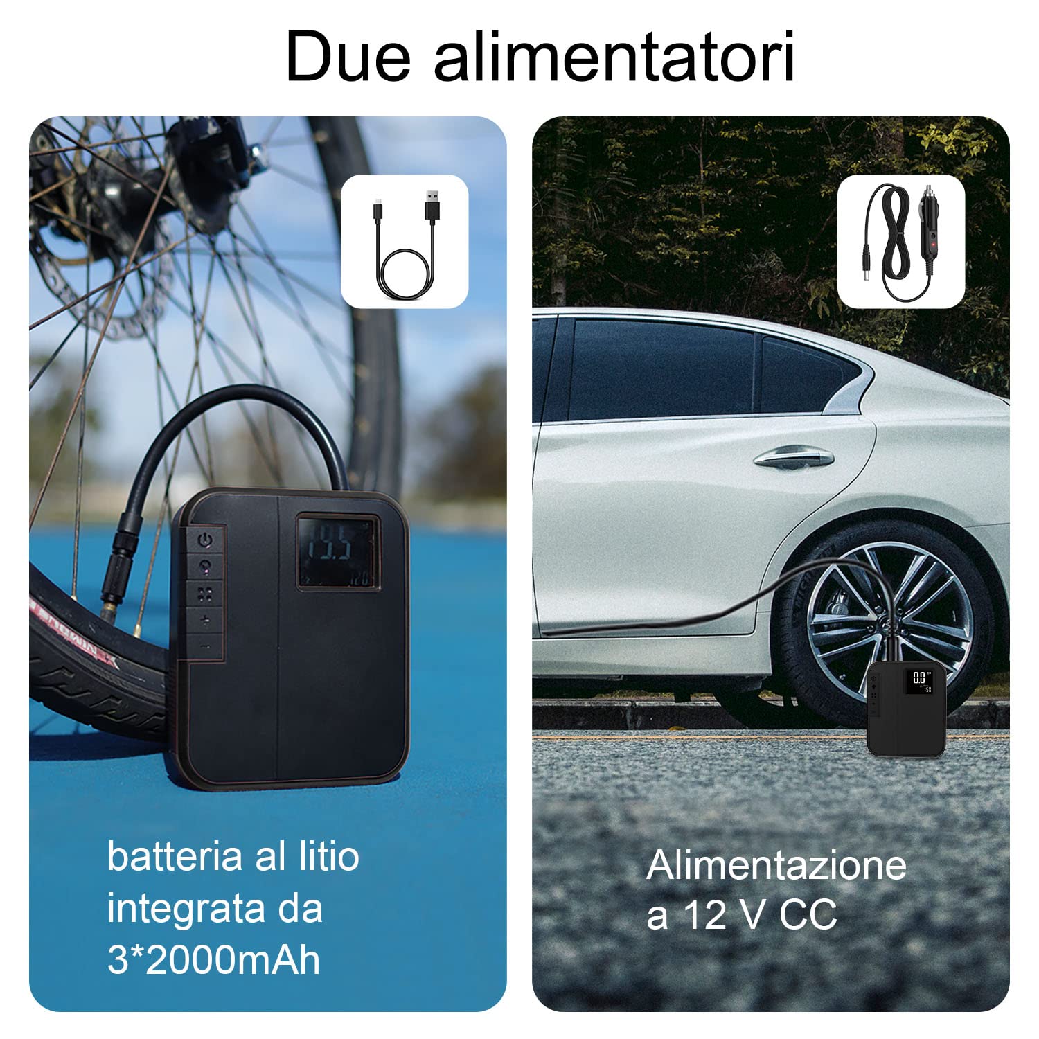 Woowind Mini Compressore Aria Portatile, Pompa Elettrica Ricaricabile A Batteria per Bicicletta, Auto, Moto, Calcio, Anelli di Nuoto