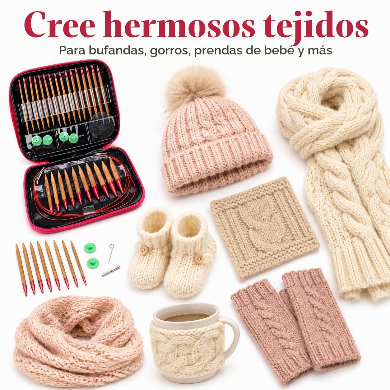 LetCart Juego de Agujas de Punto Circular, 13 pares Agujas de Tejer Circulares de Bambú con Accesorios de Tejer, para Principiantes y Profesionale, con Bolsa