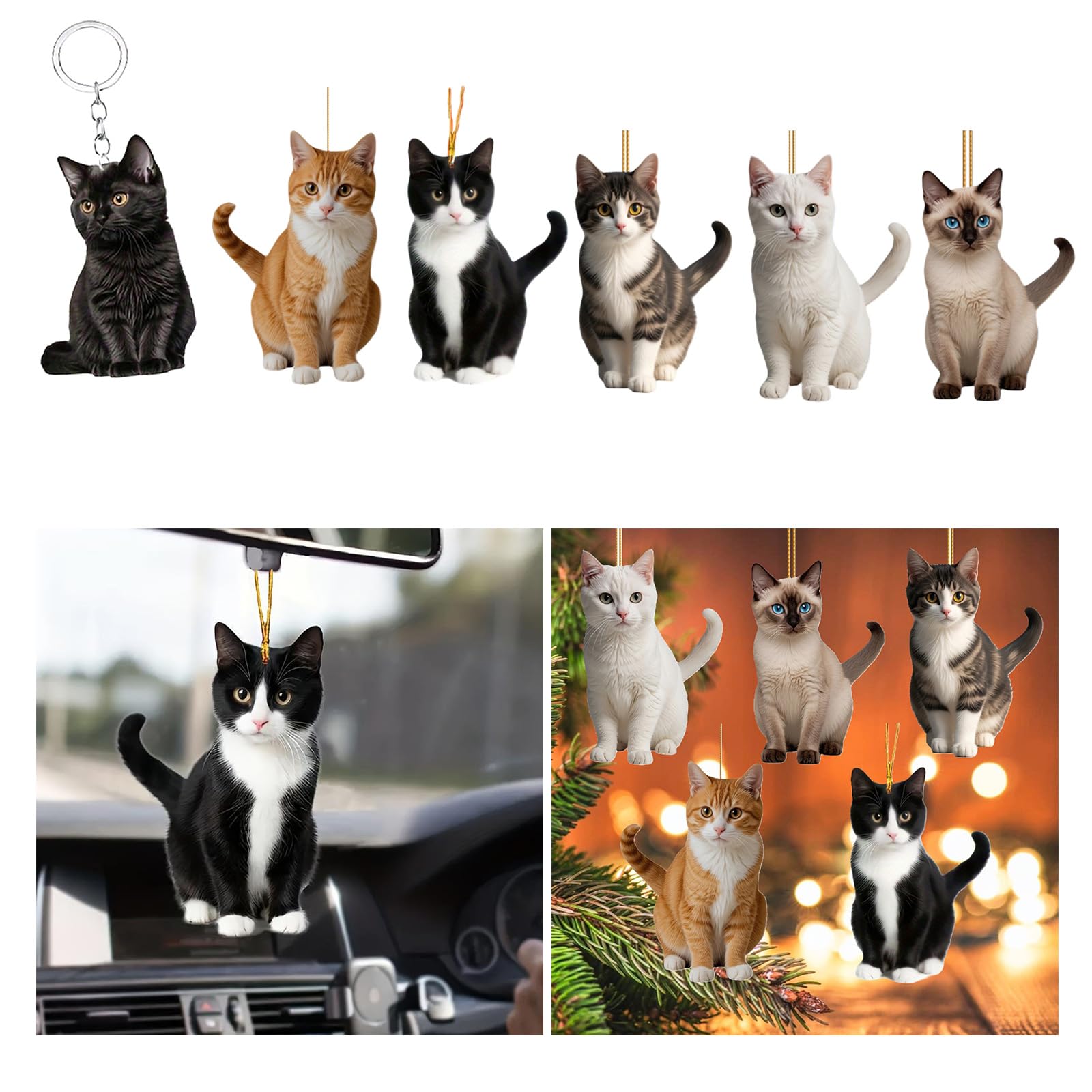 YGMONER Adorable Chat Noir à Suspendre Au Miroir De Voiture - Accessoire De Décoration D'intérieur De Voiture - Cadeau Pour Homme Et Femme (chat Noir