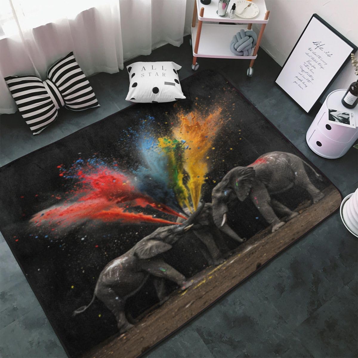 Tapis éléphant dessin animé pour chambre enfant lavable et antidérapant de salon