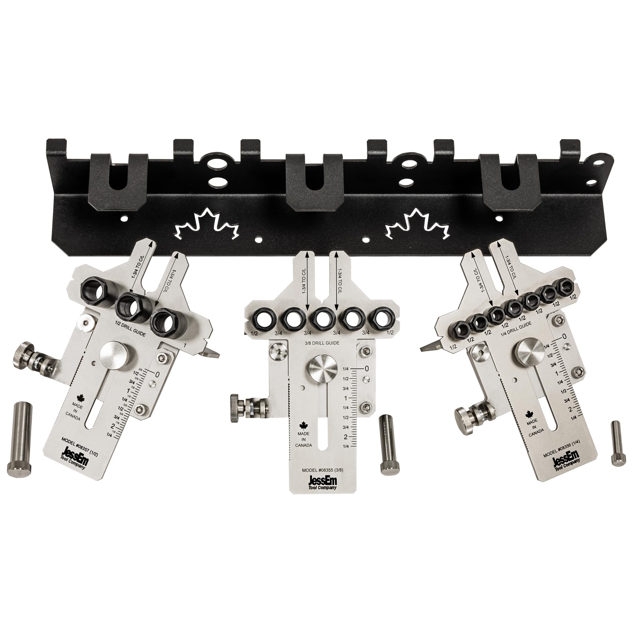 JessEm 08358 Seasoned Professional Kit Stainless Steel Dowelling Jig Kit with All Sizes, 3 Angles and Wall Bracket