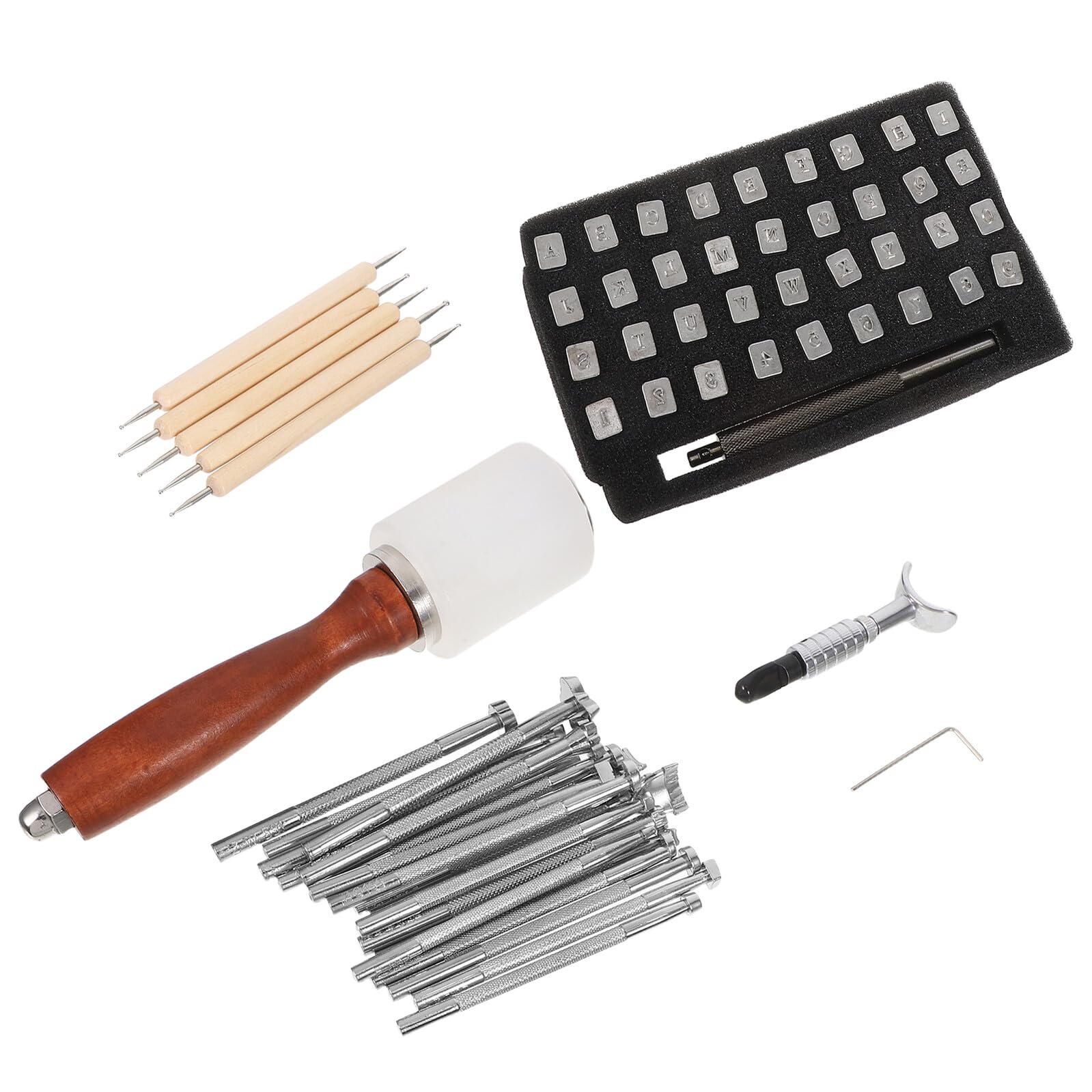 Kit de Herramientas para Repujado Cuero con Sello de Acero y Martillo para Manualidades DIY Juego Completo de Sellos Alfabéticos y Troqueles para Artesanía y Tallado Preciso