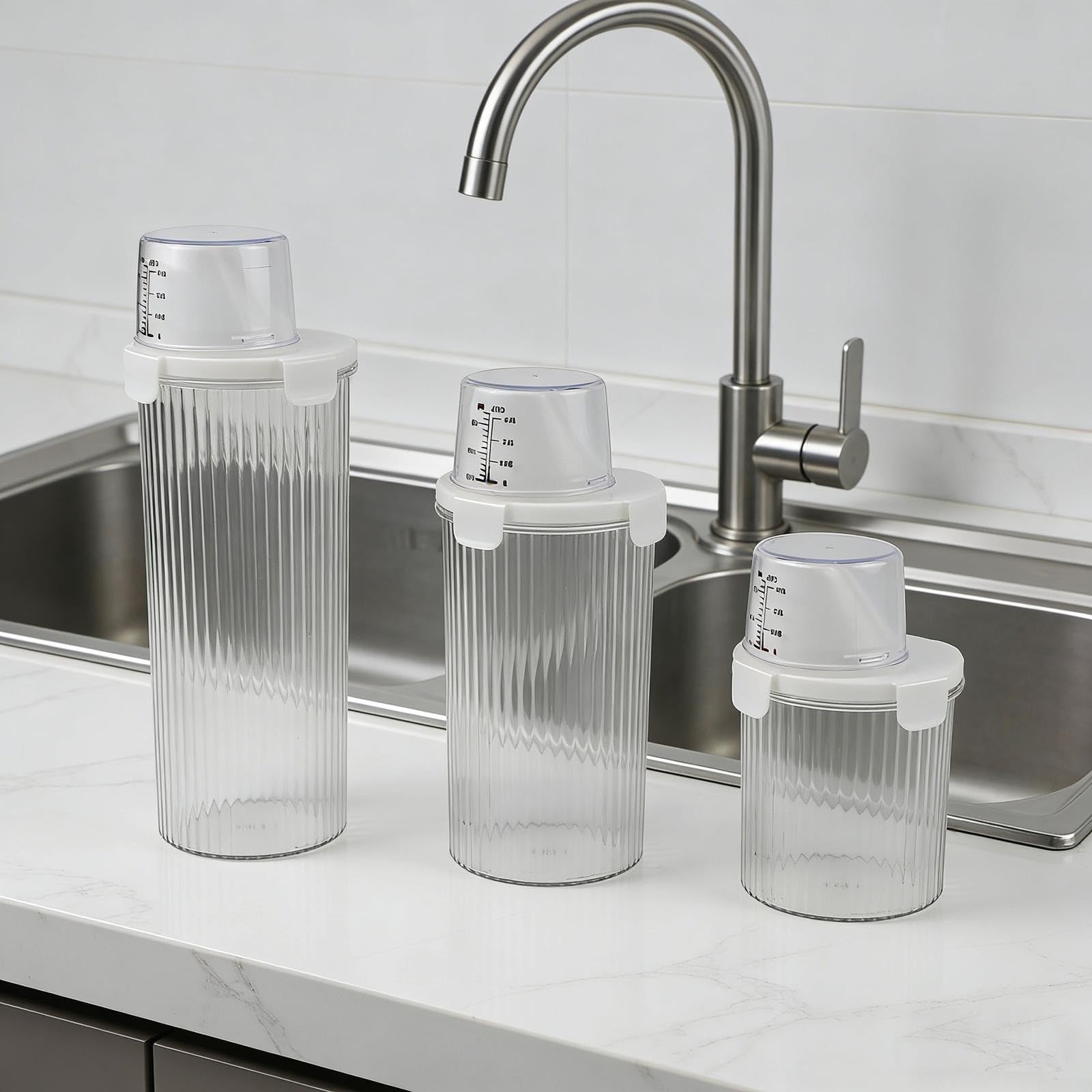 Contenitore ermetico trasparente con beccuccio e paletta per riso, cereali, farina, zucchero, noci, fagioli, cibo secco, dispensa, organizer in plastica grande (piccolo+medio+grande)