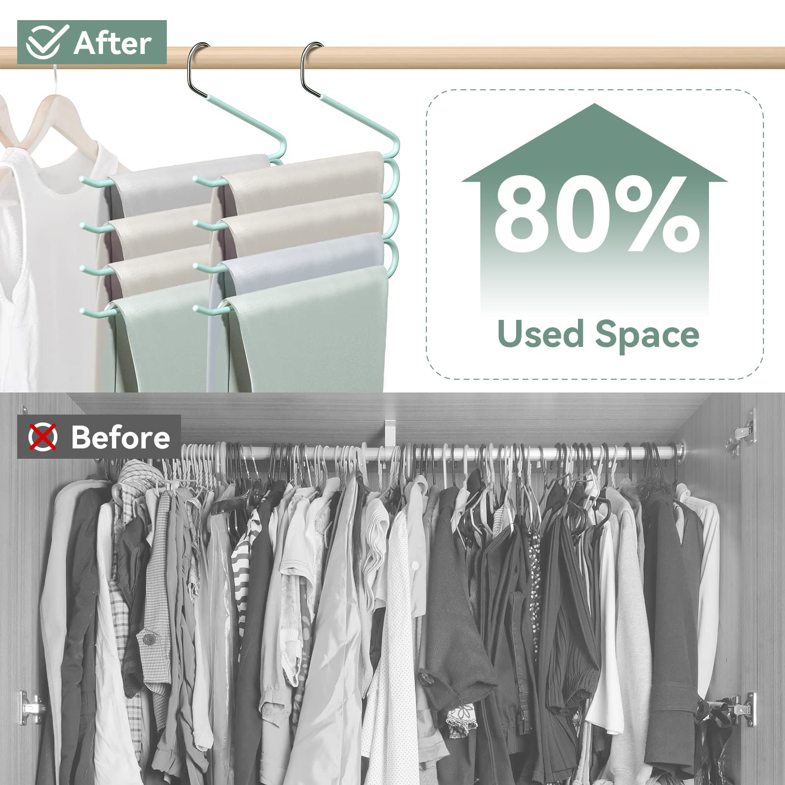 Grucce A S Per Pantaloni In Acciaio Inox - Conf. Da 6, Salvaspazio E Antiscivolo Per Armadio - Foto 2