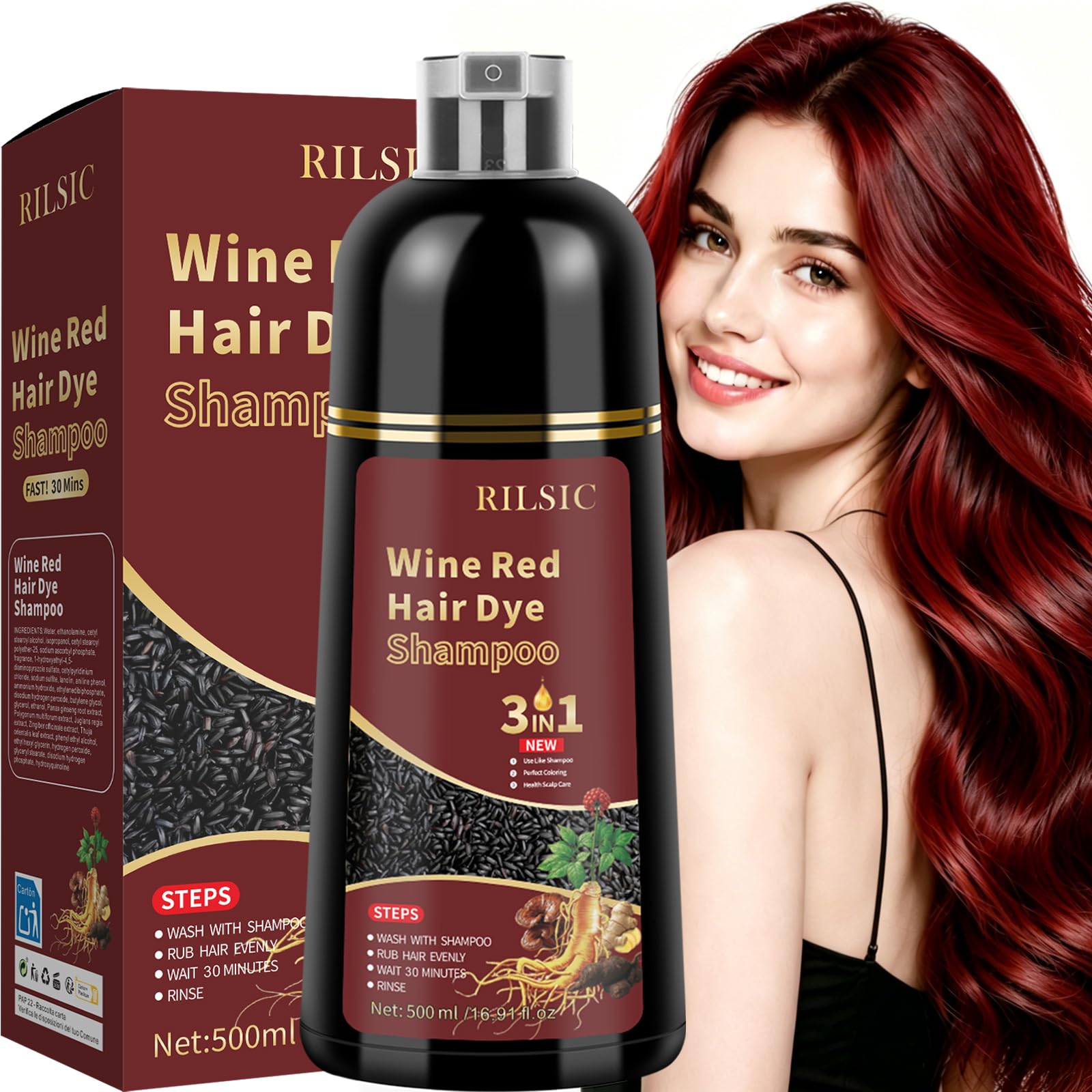 Haarfarbe, Haarfärbeshampoo für Graues Haar, Hair Dye Shampoo 3-in-1 Haarfarbe, Natürliches Haarfärbeshampoo, Sofort-Haarfarben-Shampo für Männer Frauen