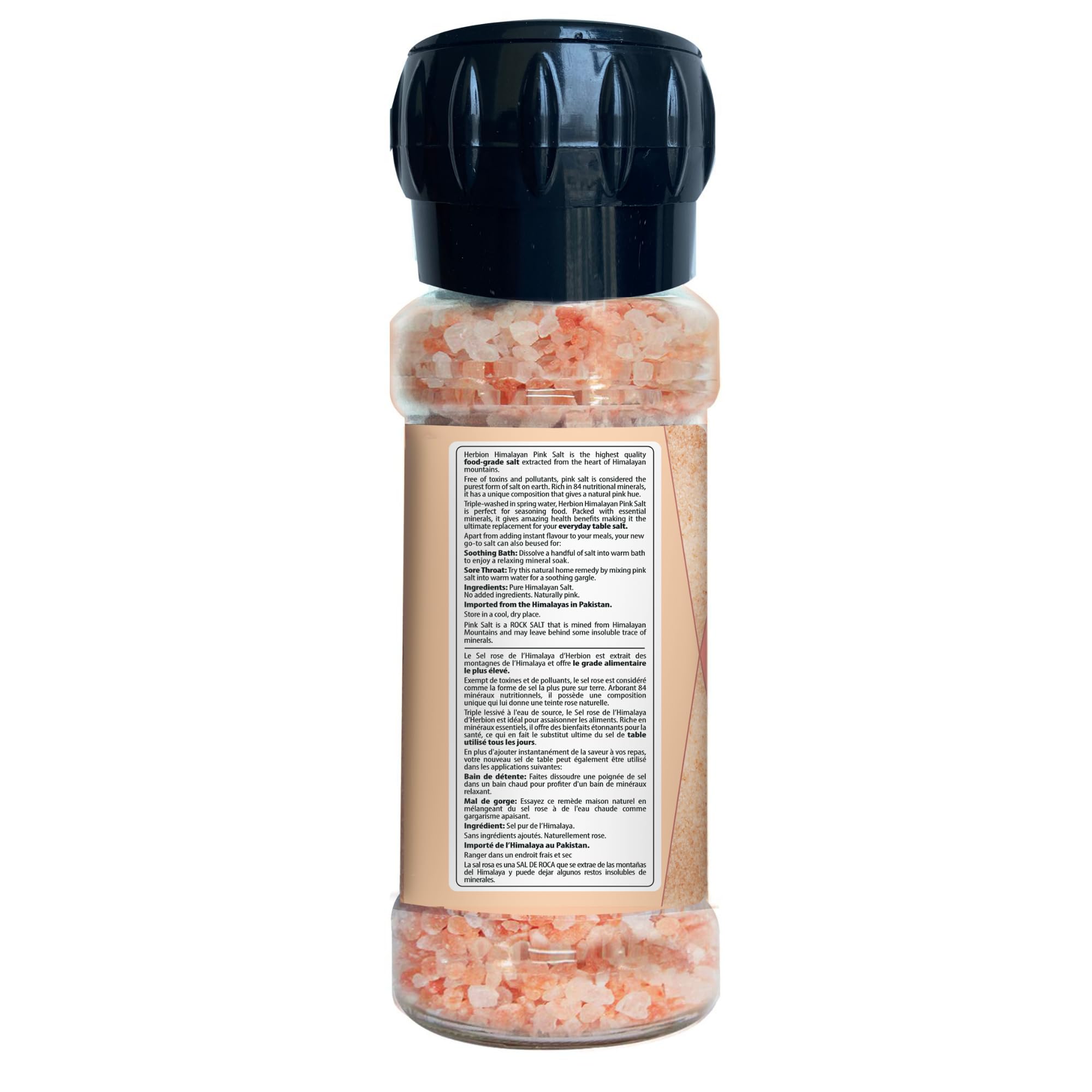 Herbion Naturals Himalayan Pink Salt Grinder a grana grossa, 225 grammi, facile da usare, qualità suprema, forma più pura di sale (confezione da 1)