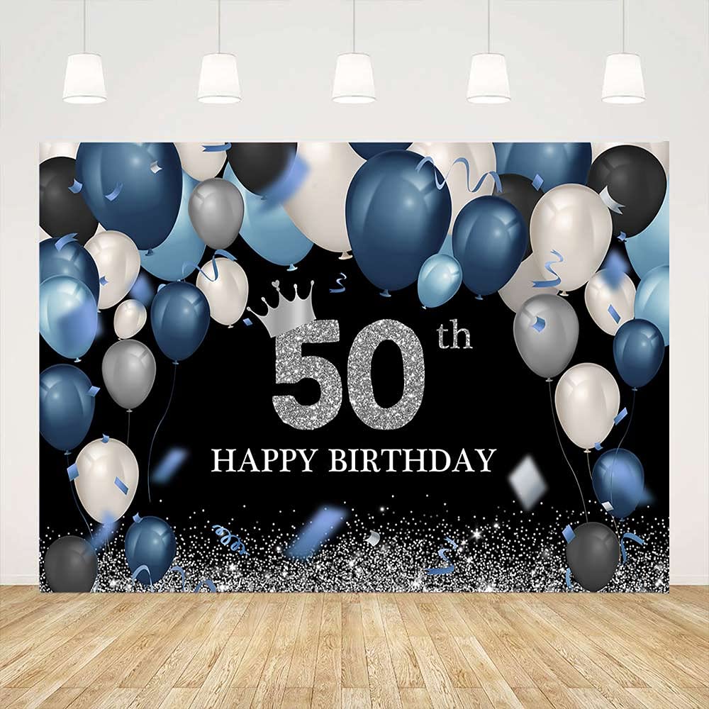Buy Ticuenicoa 7x5ft Happy 50th Birthday Backdrop Blue and Silver 50 Birthday Background Glitter
