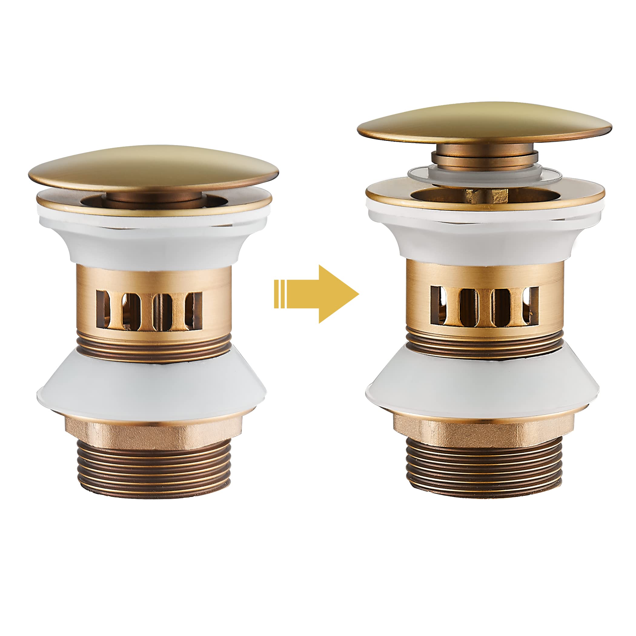 Ottone Lavello per Lavabo Pop-Up, Antico Piletta Click Clack con Troppopieno, Retrò Piletta Bidet con Cestello Filtrante Universale