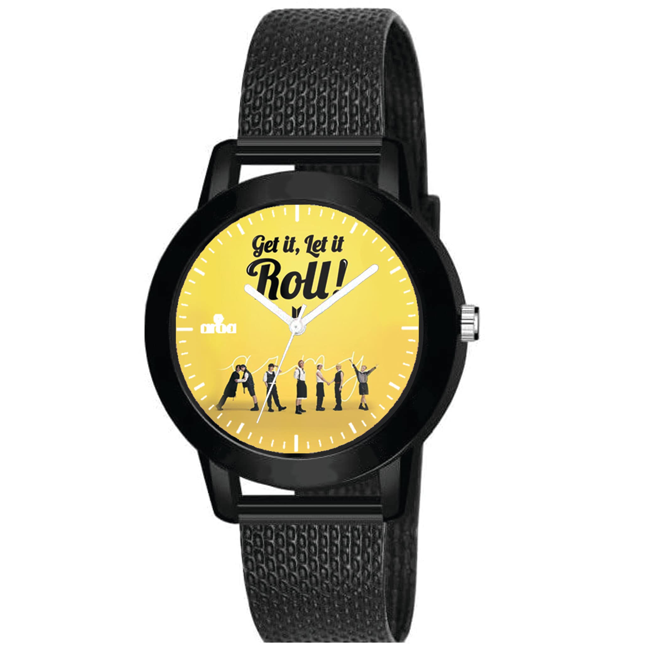 AROA Watch for Womens with Let It Roll BTS Butter Army Model :455 in Black Metal Type Rubber Analog Watch Yellow Dial for Women Stylish Watch for Girls (B0C3RVTN81) Amazon Price History, Amazon Price Tracker
