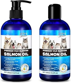 Alaskan Salmon Oil for Dogs 2Pcs, Omega 3 Fish Oil with Natural EPA+DHA Fatty Acids for Skin, Joints, Coat Health, Dog Skin and Coat Fish Oil Liquid Supplement, All Ages All Breeds 17.6fl.oz.2 x 8.8