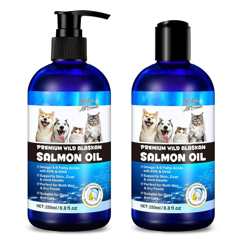 Óleo de Salmão do Alasca para Cães e Gatos ZIXAOK com Ômega 3, Ômega 6, EPA e DHA — Pacote com 2
