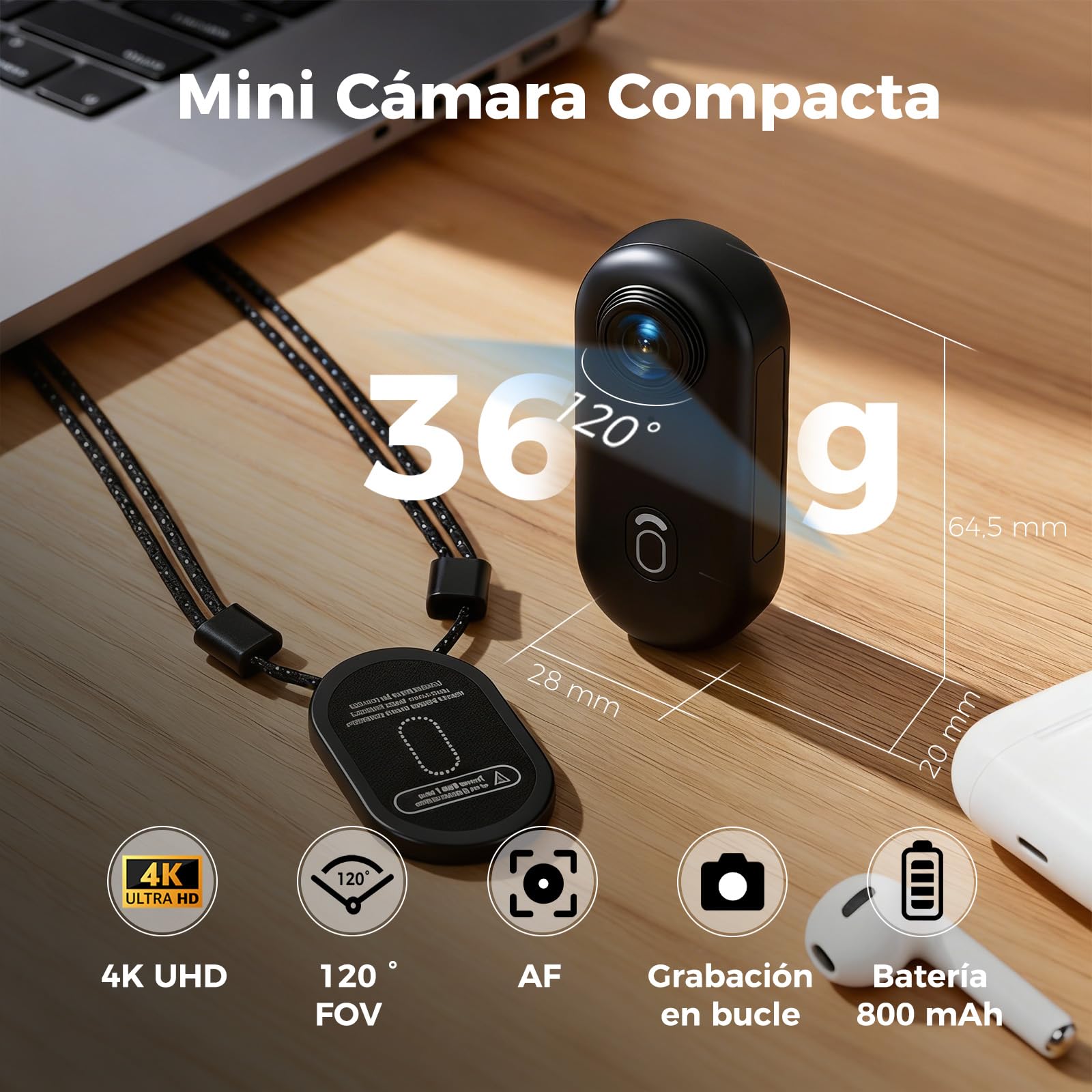Zeerkeer Mini Cámara Deportiva 4K con Imán Colgante, Cámara de Acción 120° Gran Angular con WiFi, Grabación Mientras Carga, Bodycam POV para Casco, Bicicleta, Moto, Ciclismo y Vlogging