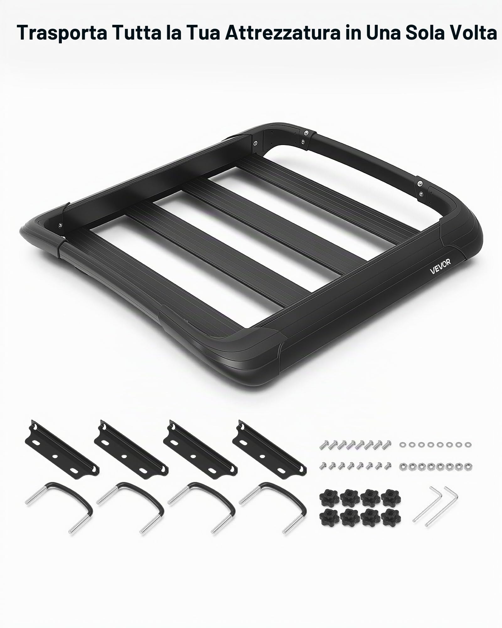 VEVOR Portapacchi da Tetto Auto, Griglia Porta Valigie da Tetto 965 x 965 x 142 mm Carico max 68,04 kg Portapacchi Universale per SUV Furgoni, Compatibile con Barre Trasversali fino a 90 x 50 mm