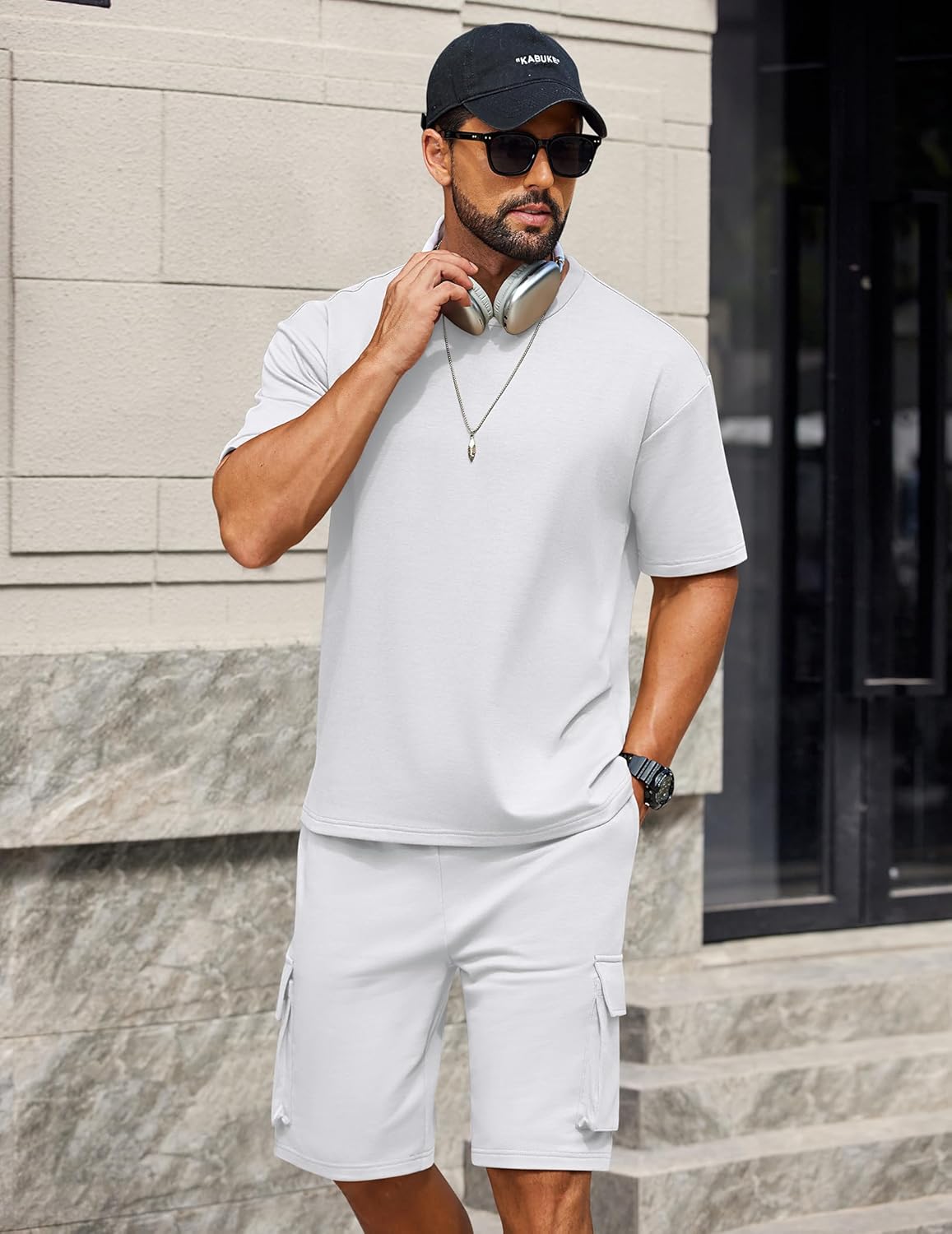 COOFANDY Men's Shirt and Shorts Set 2 Piece Fashion Summer Tracksuits Cotton Oversized T-Shirts Cargo Shorts Outfits - Image 4