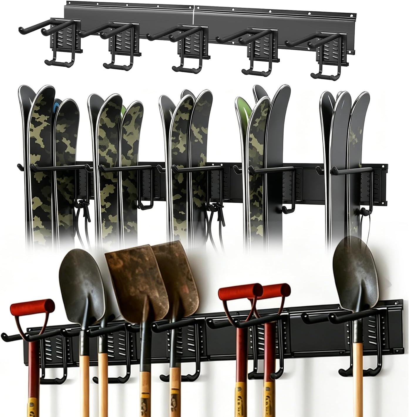 Extra Wide Tool Rack Wall Mount –Garage Storage Organization System,Shovel Holder for Garage,Shed & Barn,Organizer for Shovels,Rakes,Brooms,300 lbs Capacity,Wall-Mounted Organizer for Garage,Shed