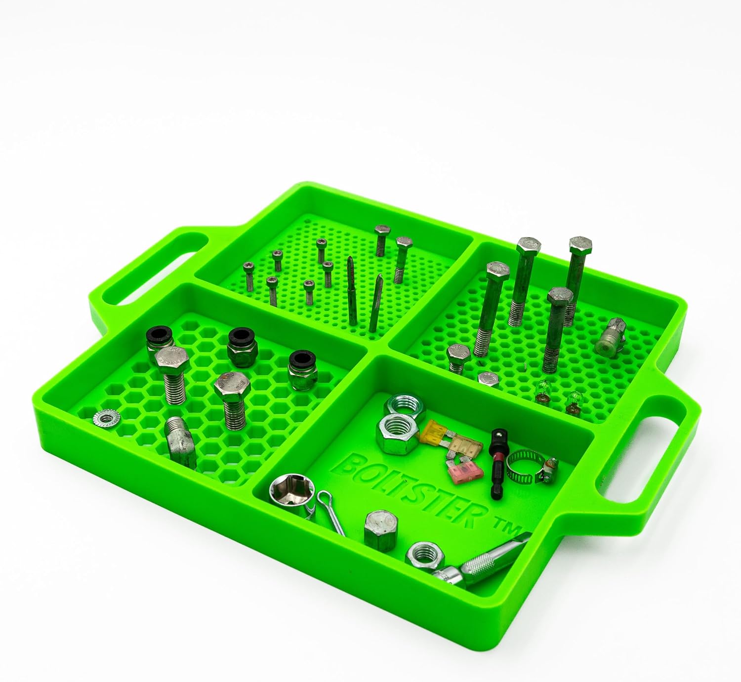 Boltster Flexible Organizing Tray (GREEN) – Professional Silicone Tool Tray for Bolts, Screws, and Fasteners – Non-Slip, Heat & Chemical Resistant – Automotive, Mechanic, Garage Organizer
