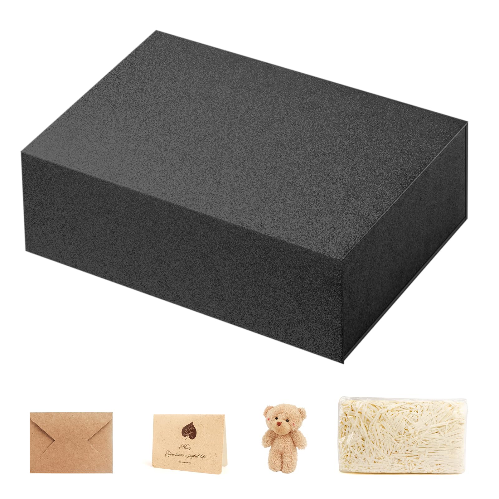 Artmitz Gift Box Elegant Magnetic Lid – Premium Rectangular Present Box with Shredded Paper and Card for Birthdays, Weddings and Special Occasions (Black, Large(33.5x23.5x11cm))