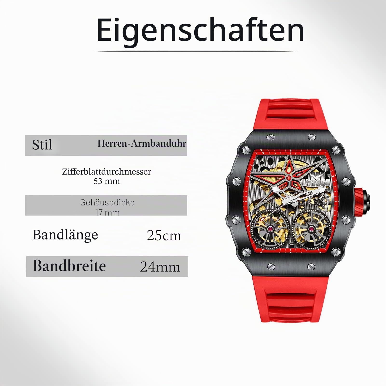FORSINING Tonneau-Form, mechanisch, automatisch, großes Zifferblatt, modisch, Business-Uhr, Silikonarmband