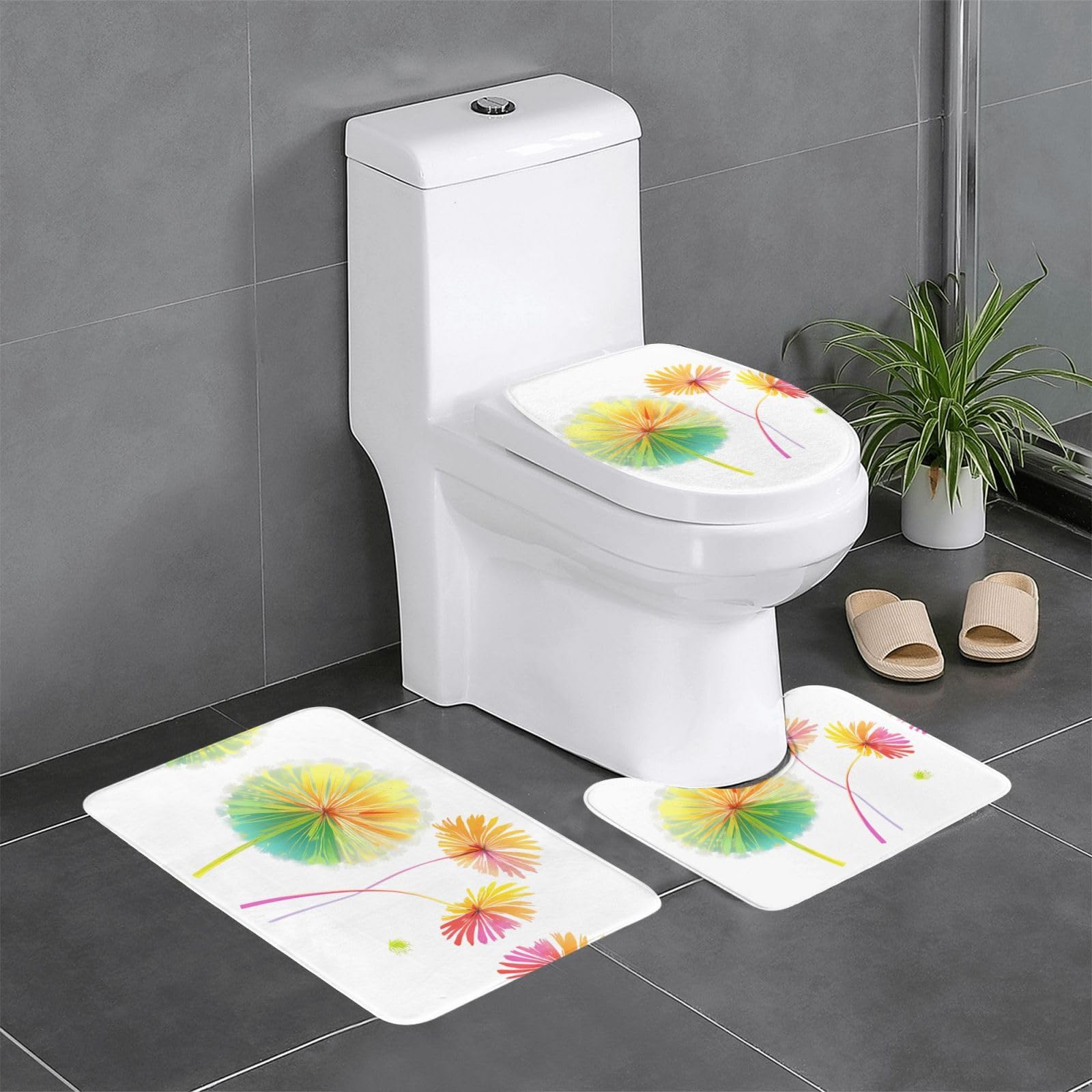 Tapis de salle de bain antidérapants YYHWHJDE 3 pièces colorées pour WC et meuble-lavabo