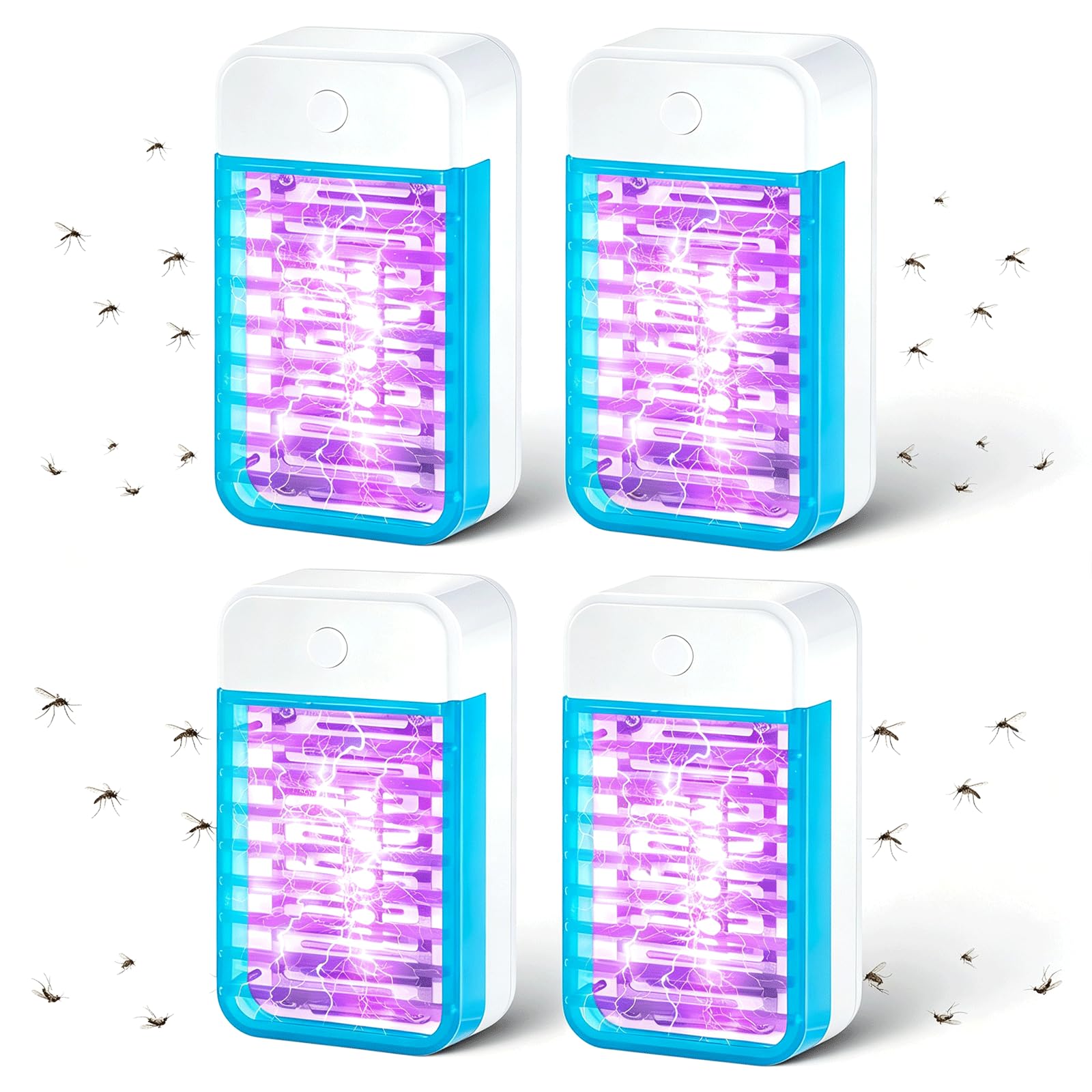 4-Pack Plug-in Indoor Bug Zapper for UK Sockets, Electric Mosquito & Fly Killer with Blue Light, Portable Insect Trap for Living Room, Kitchen, Bedroom and More
