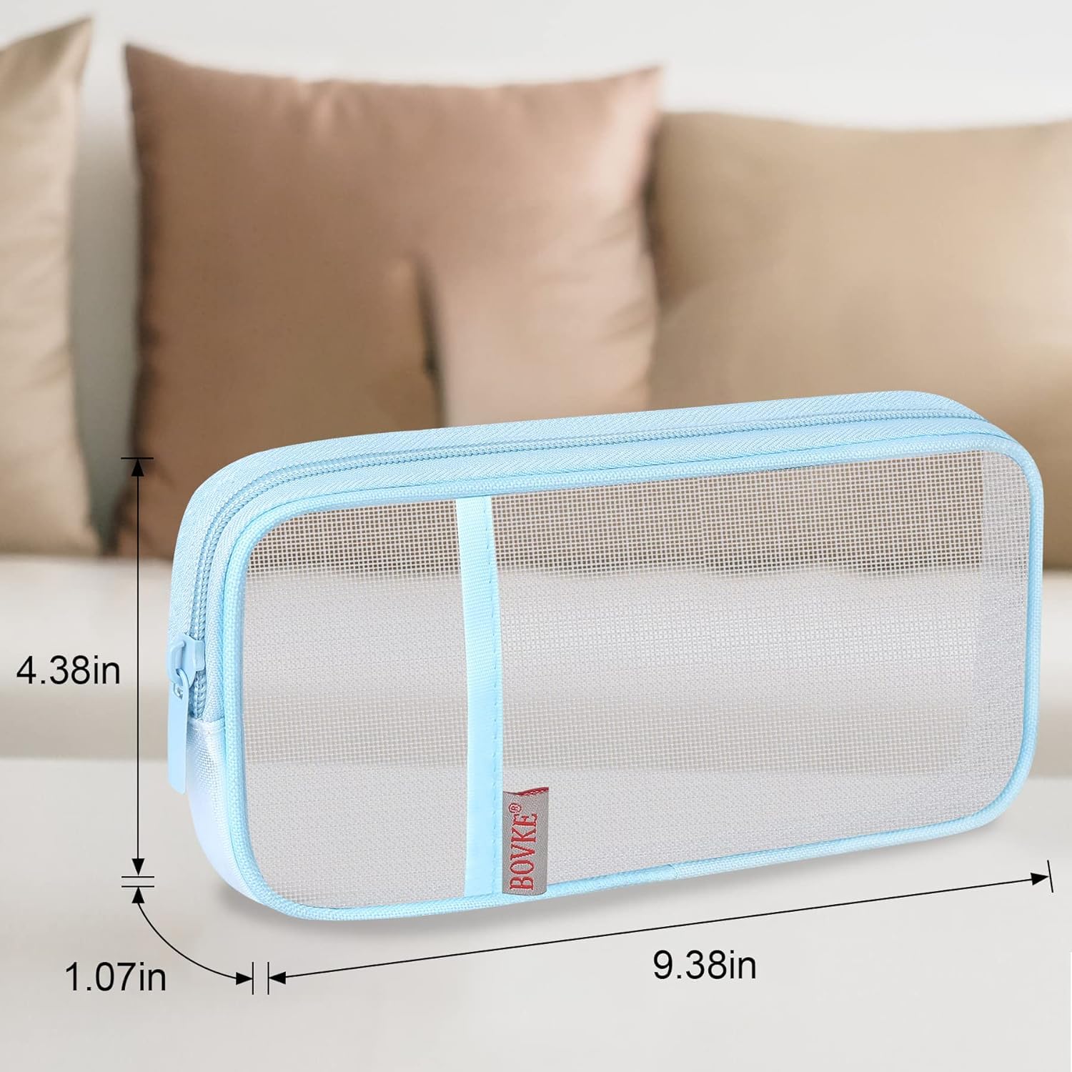 SINGARO Pencil Case Grid Pencil Pouch with 2 Compartments Stationery Bag for Boys Girls Teens Students Art School and Office Supplies (Sky Blue) 2