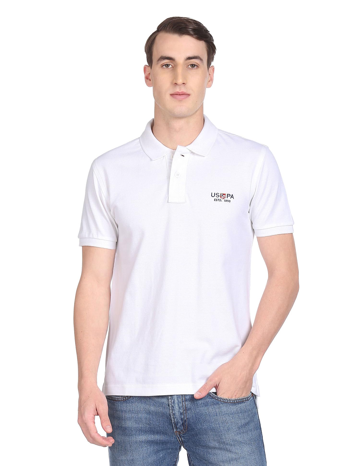U.S. Polo ASSN. Men's Ribbed Collar Pure Cotton Slim Fit Polo Shirt-picture-36