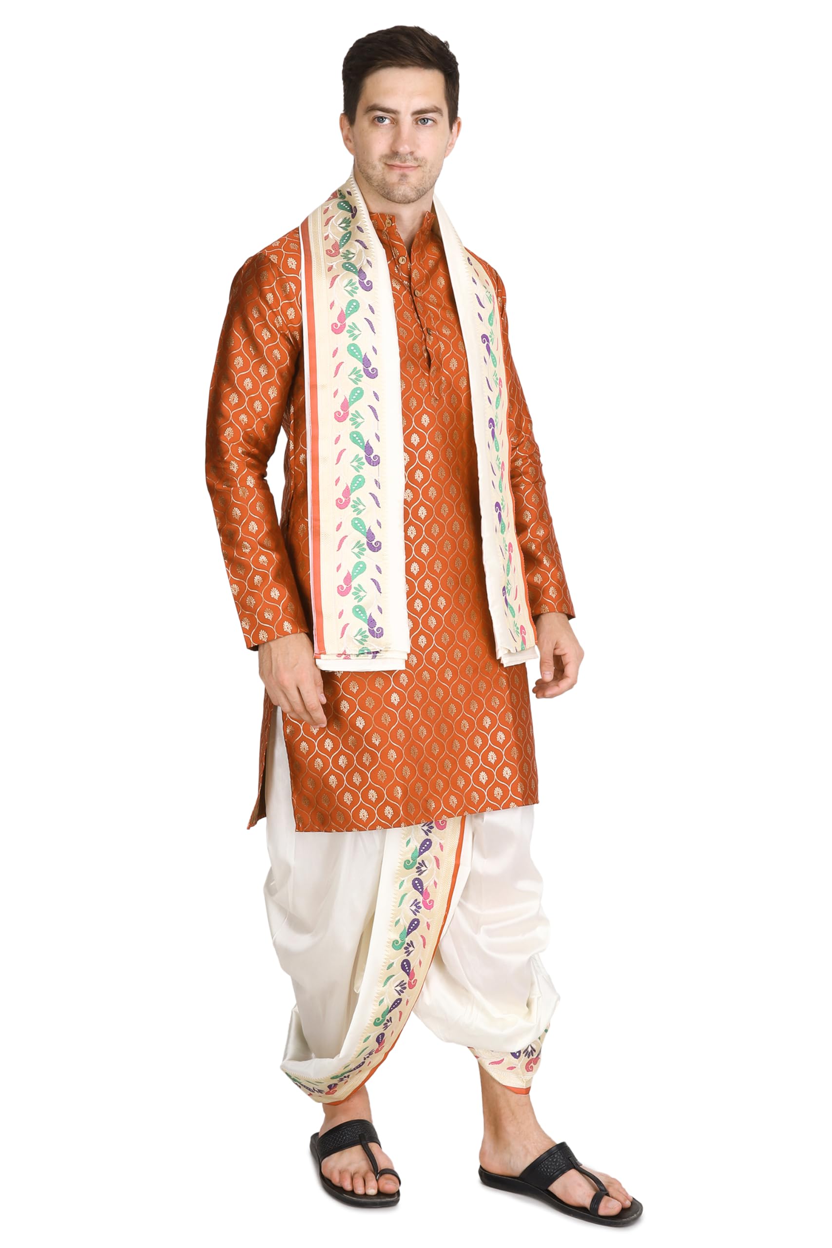 Dhoti Kurta Dupatta Set for Men - Sherwani Style - Mens Wedding Dress-image-10