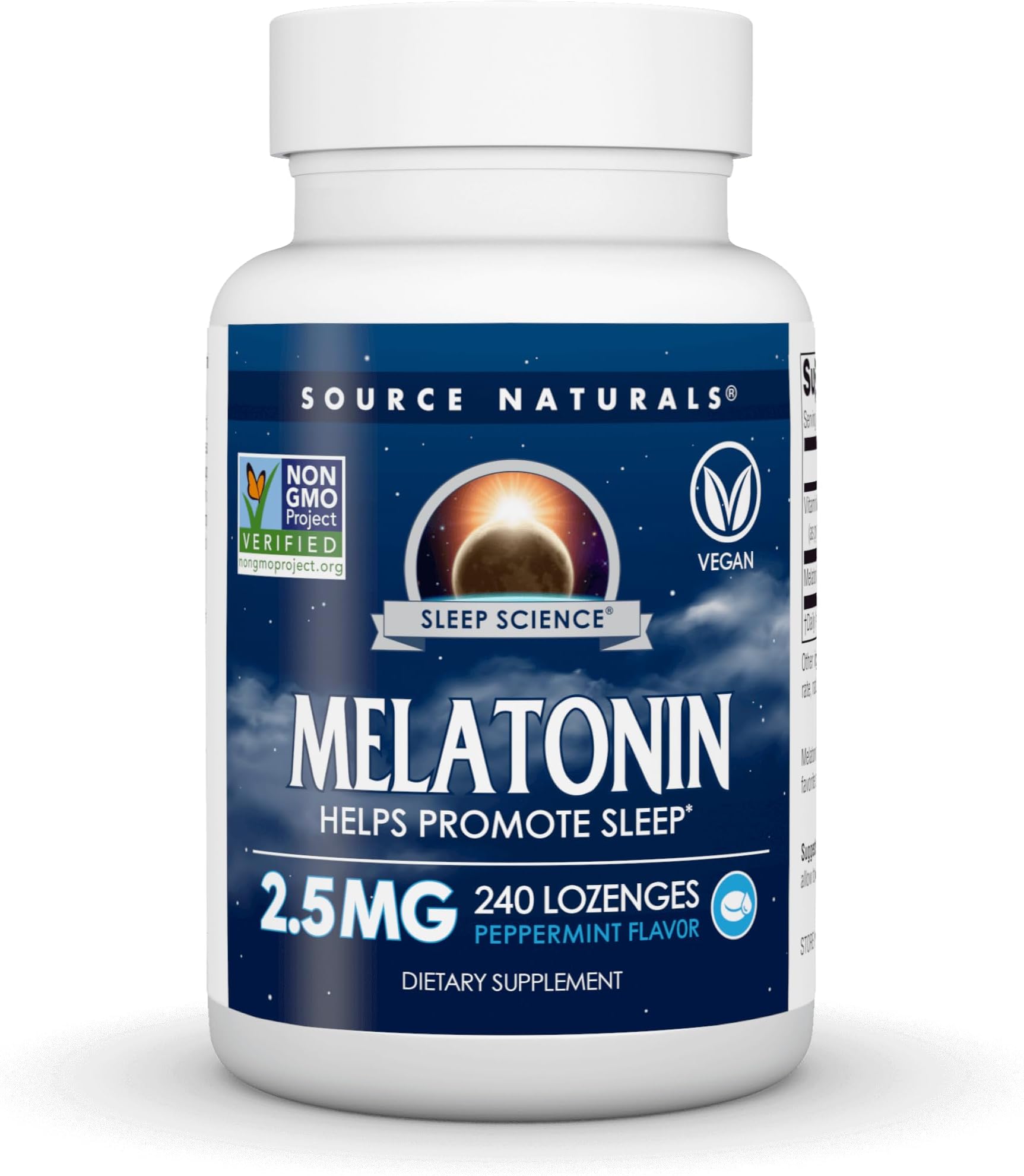 Source Naturals Melatonin, Helps Promote Sleep* - 2.5 mg - 240 Vegan Peppermint Flavored Lozenges