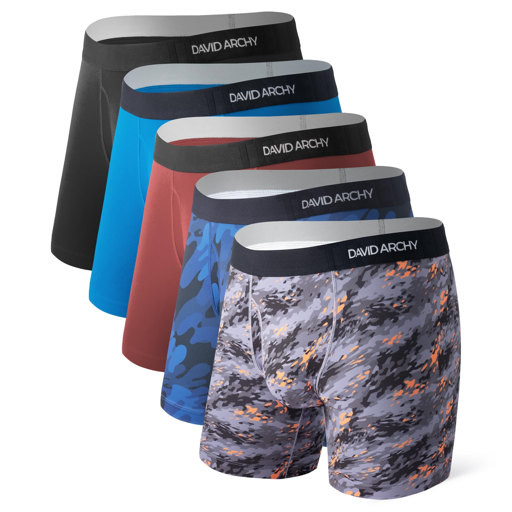 DAVID ARCHY Mens Performance Boxer Briefs 3 Pack, 3D Support Pouch & No Ride-Up Design Moisture-Wicking Sport Underwear