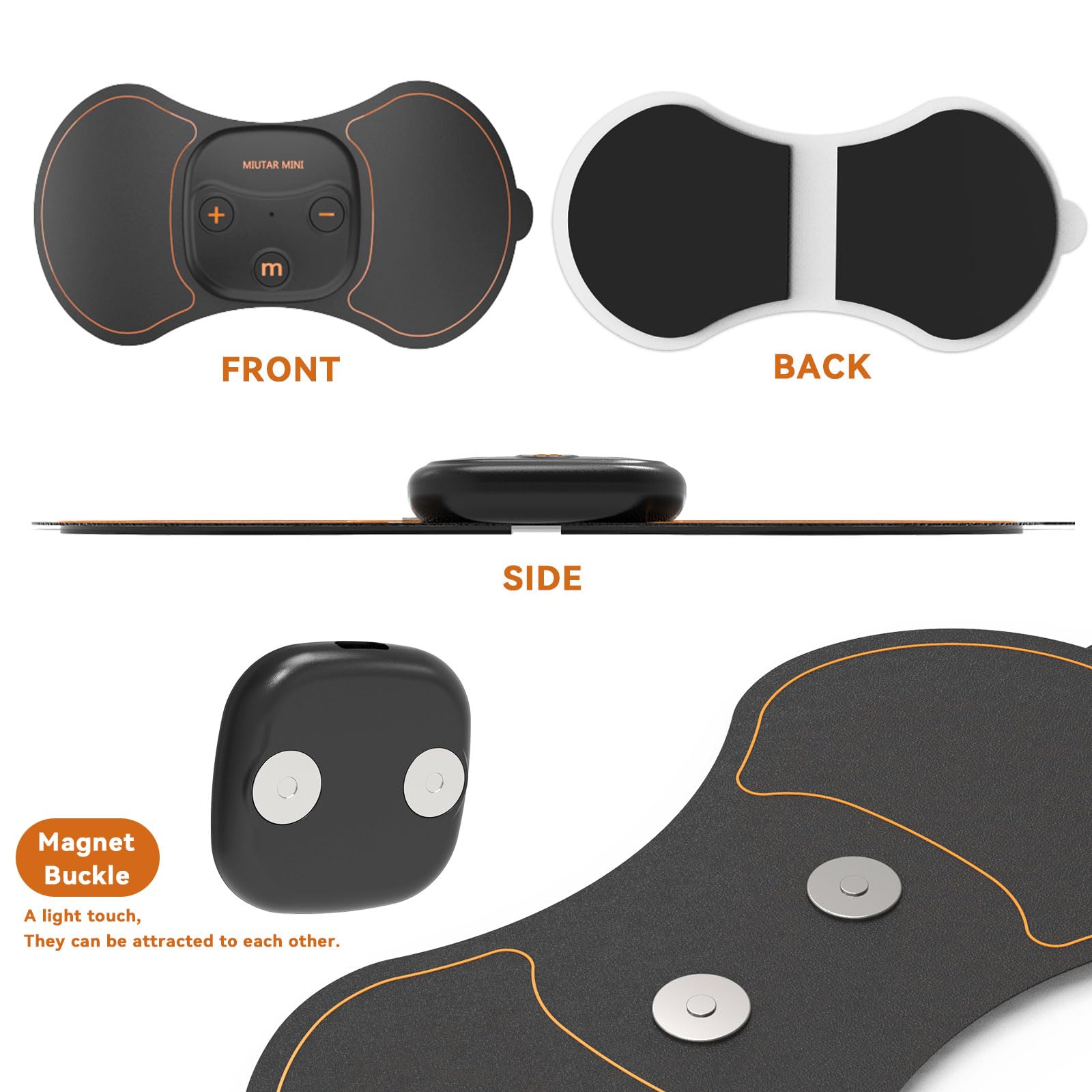Electrostimulateur musculaire,TENS sans fil – USB-C rechargeable, 5 électrodes en gel + pochette – Soulagement naturel des douleurs dos, cou, épaules, bras, jambes