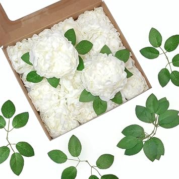 16pcs 4" Peonies Artificial Flowers Bulk, Ivory Fake Peony Foam Flowers, White Silk Peonies Faux Bouquet for Floral Arrangement Wedding Bridal Flower Cake Decorative Flower Table Centerpieces