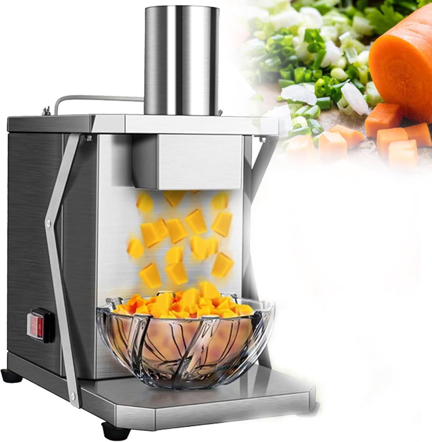 200W Commercial Vegetable Chopper, 3 in 1 Automatic Vegetable Dicer, Electric Potato Onion Carrot Dicing Cube Cutting Machine Vegetable Chopper for Commercial Home Use,10x10