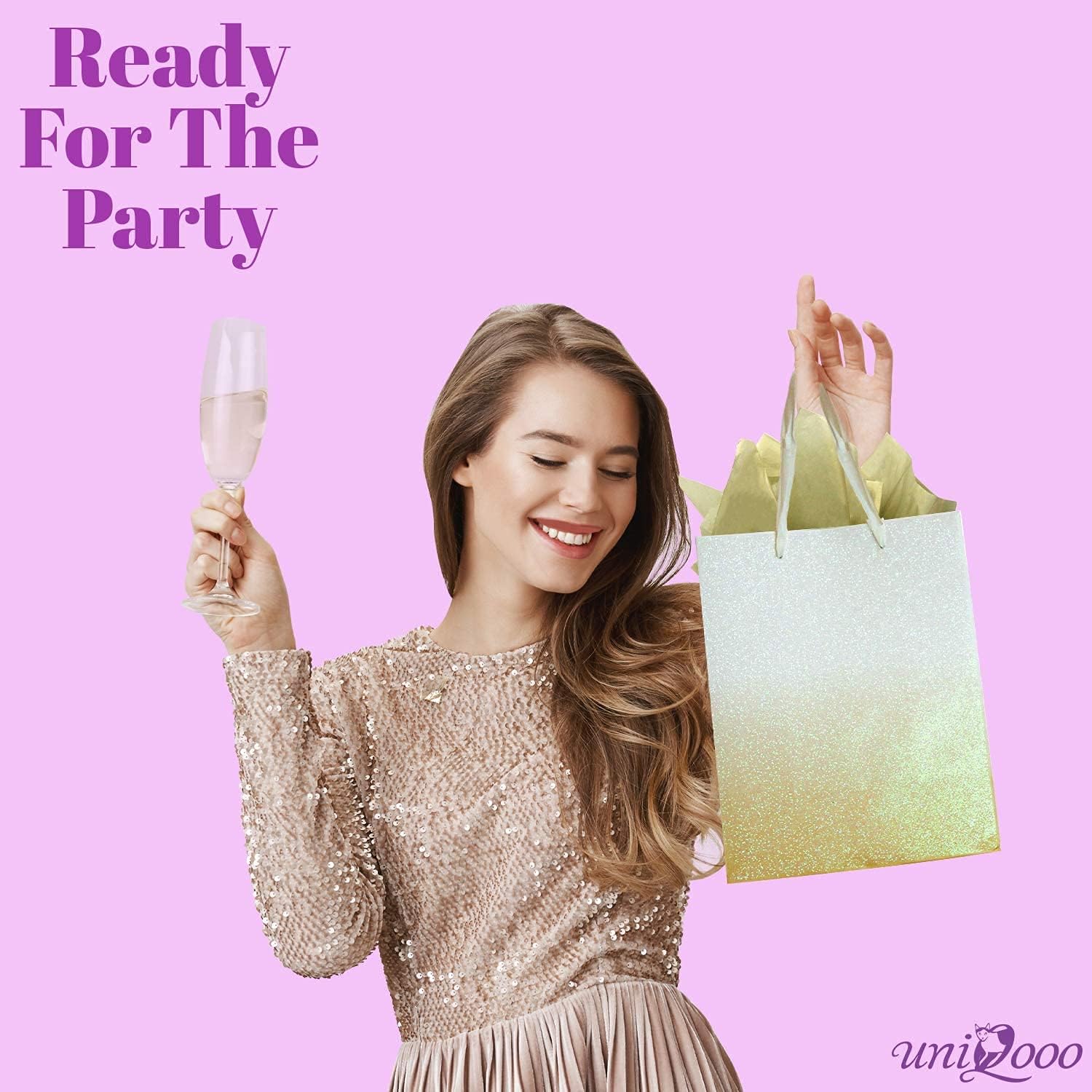 Best Deal 🛒 UNIQOOO 12Pcs Ombre Gold Gift Bags with Handle, Large 12.5x10'', Gradient Gold Glitter Paper Gift Wrap Bag, Recyclable Gift Packaging, For Wedding Birthday, Mother's Day, Baby Shower Party Favor Decor